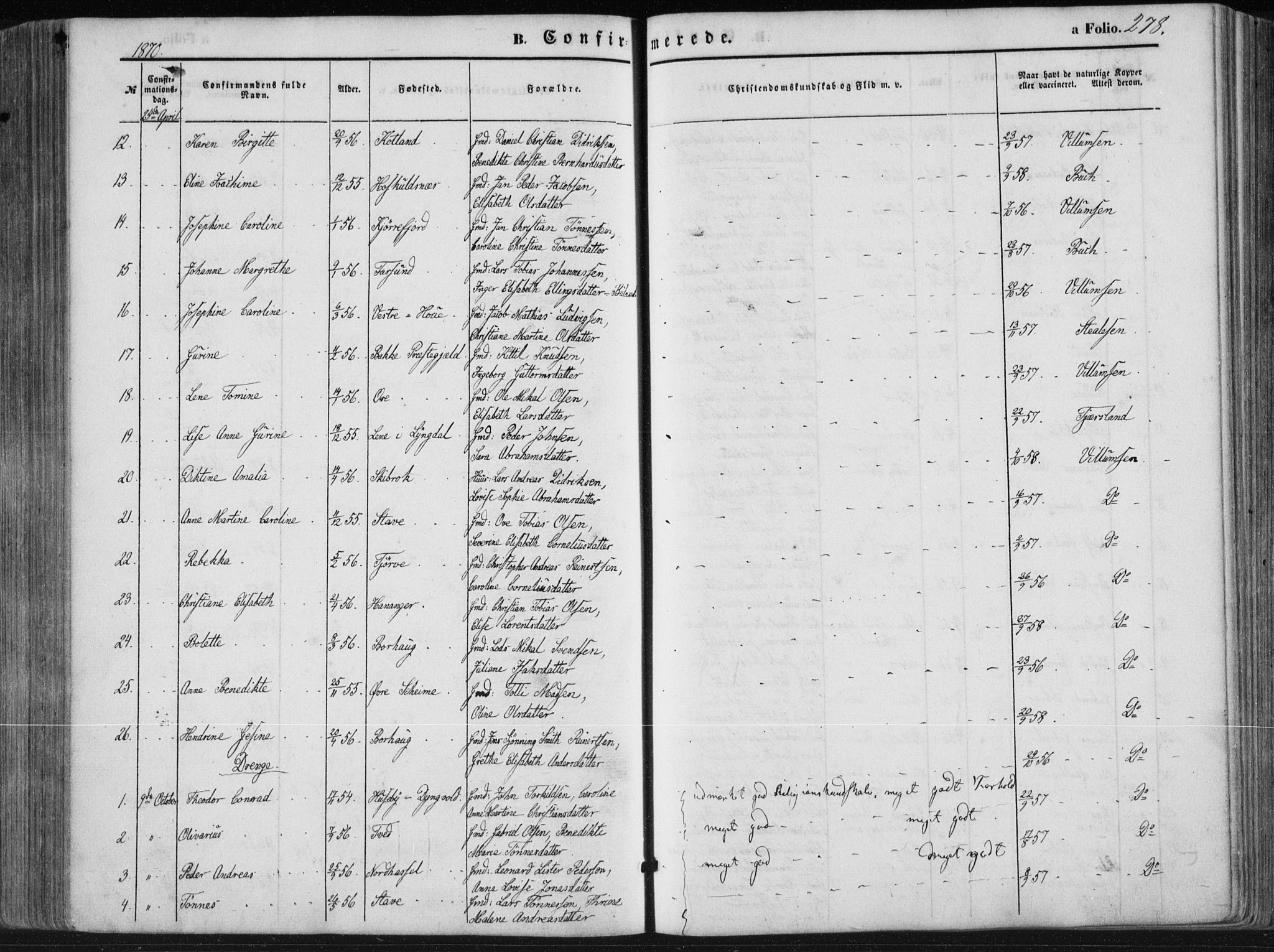 Lista sokneprestkontor, AV/SAK-1111-0027/F/Fa/L0011: Parish register (official) no. A 11, 1861-1878, p. 278