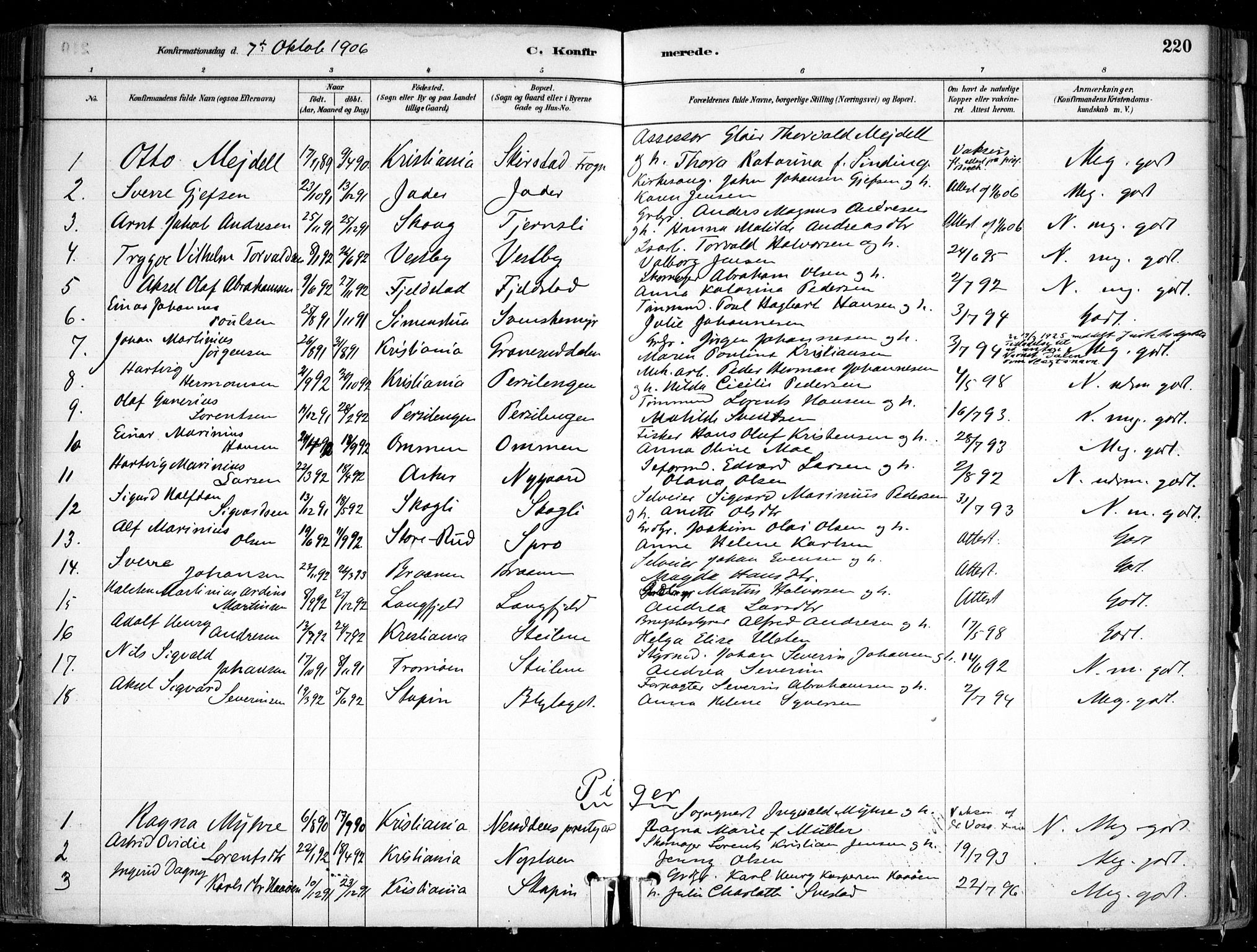 Nesodden prestekontor Kirkebøker, SAO/A-10013/F/Fa/L0009: Parish register (official) no. I 9, 1880-1915, p. 220