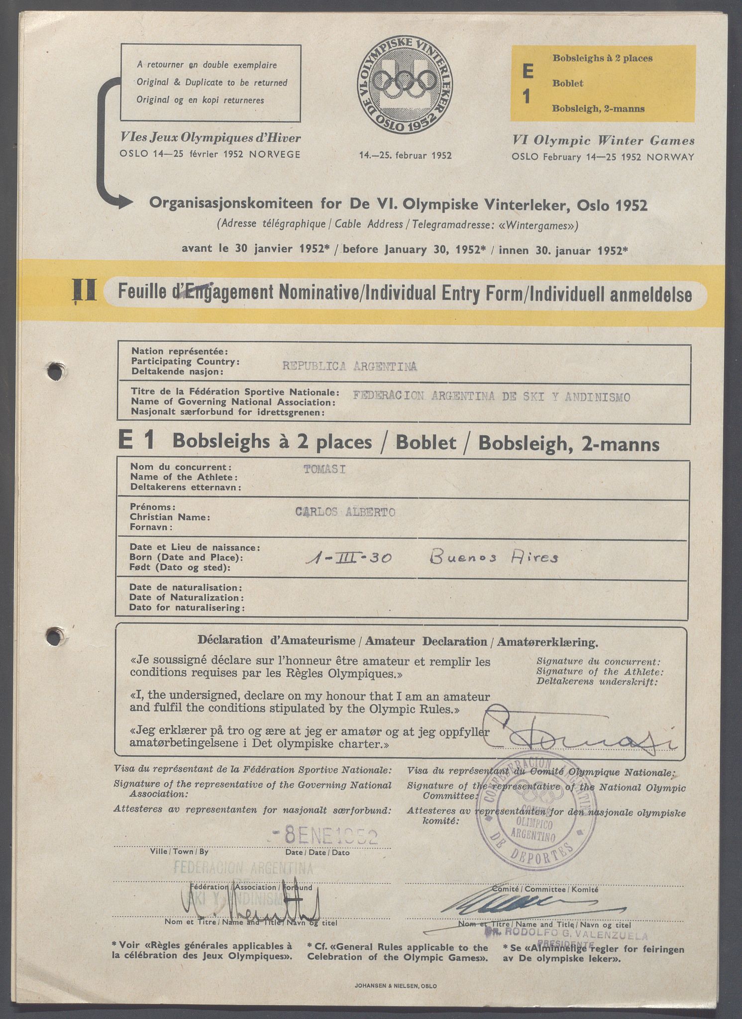 Organisasjonskomiteen for de VI. olympiske vinterleker, OBA/A-20130/H/Ha, 1951-1952, p. 1374