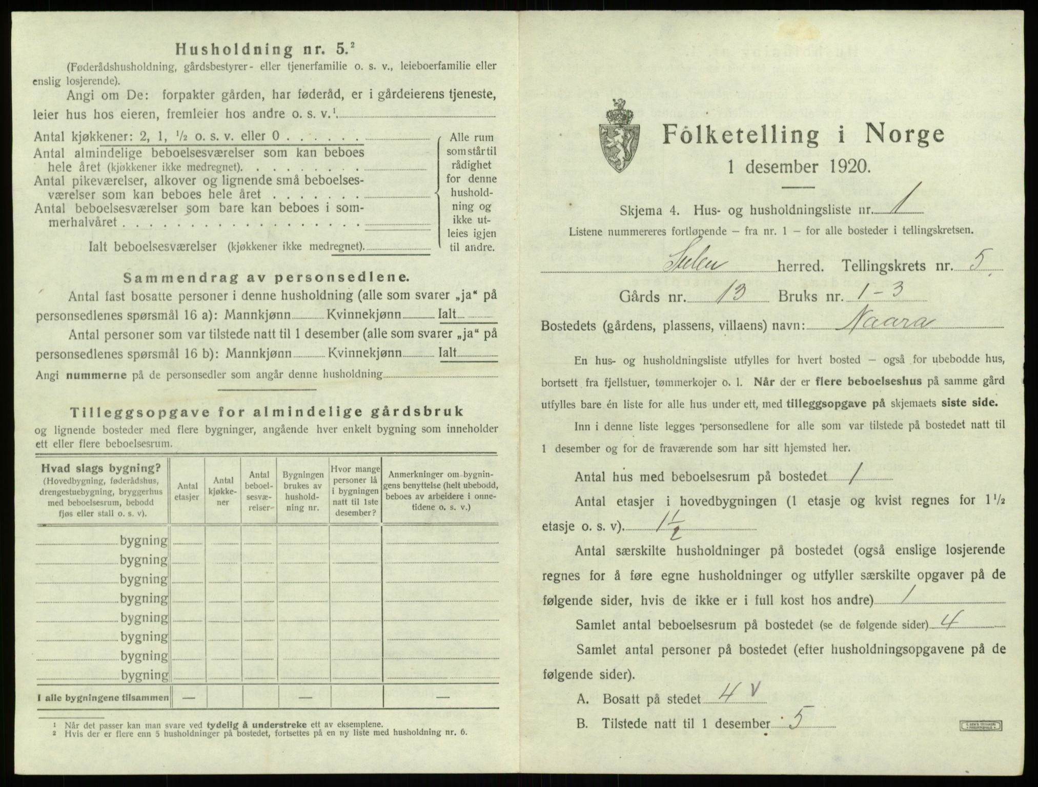 SAB, 1920 census for Solund, 1920, p. 305