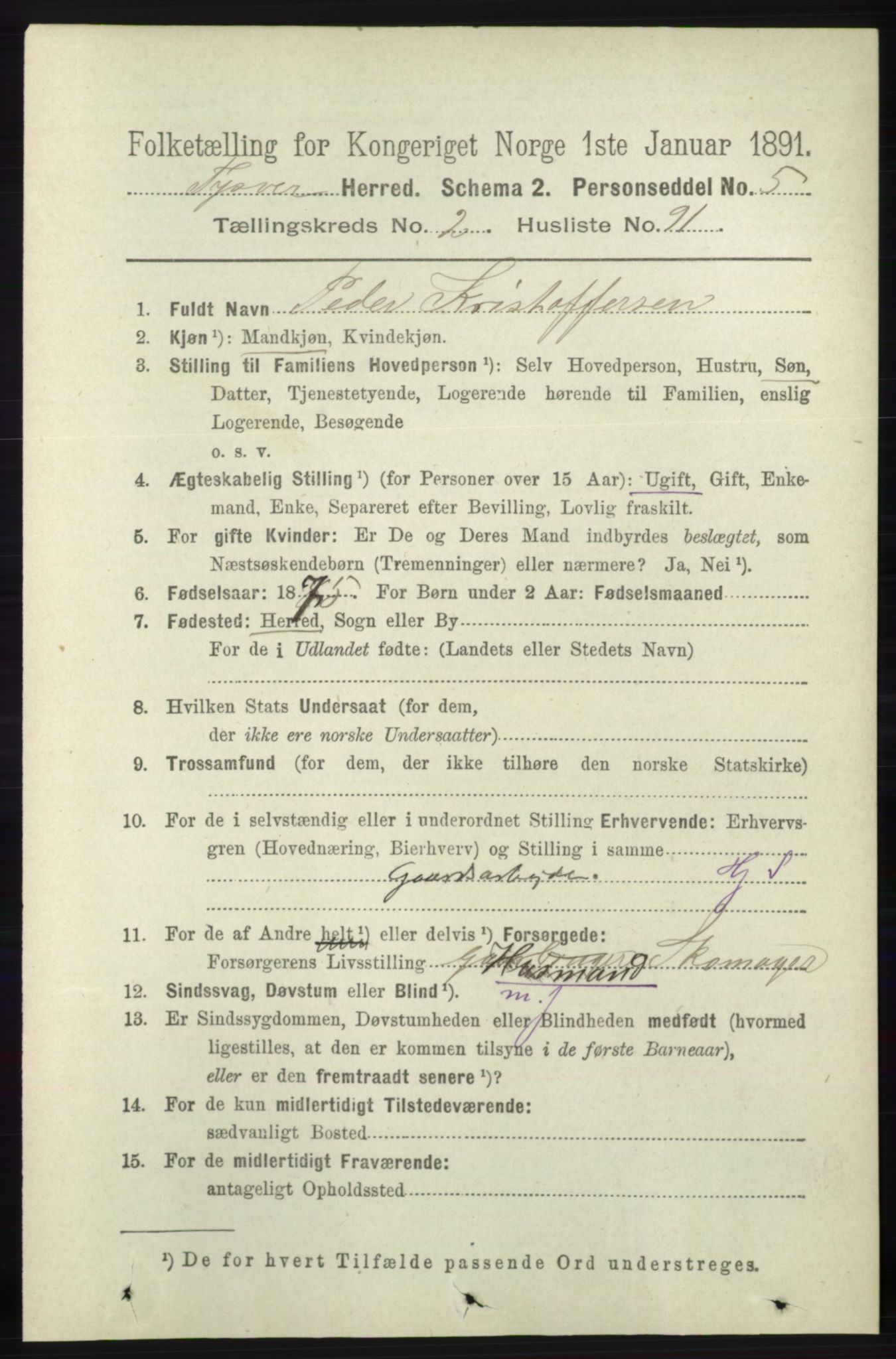 RA, 1891 census for 1146 Tysvær, 1891, p. 1171