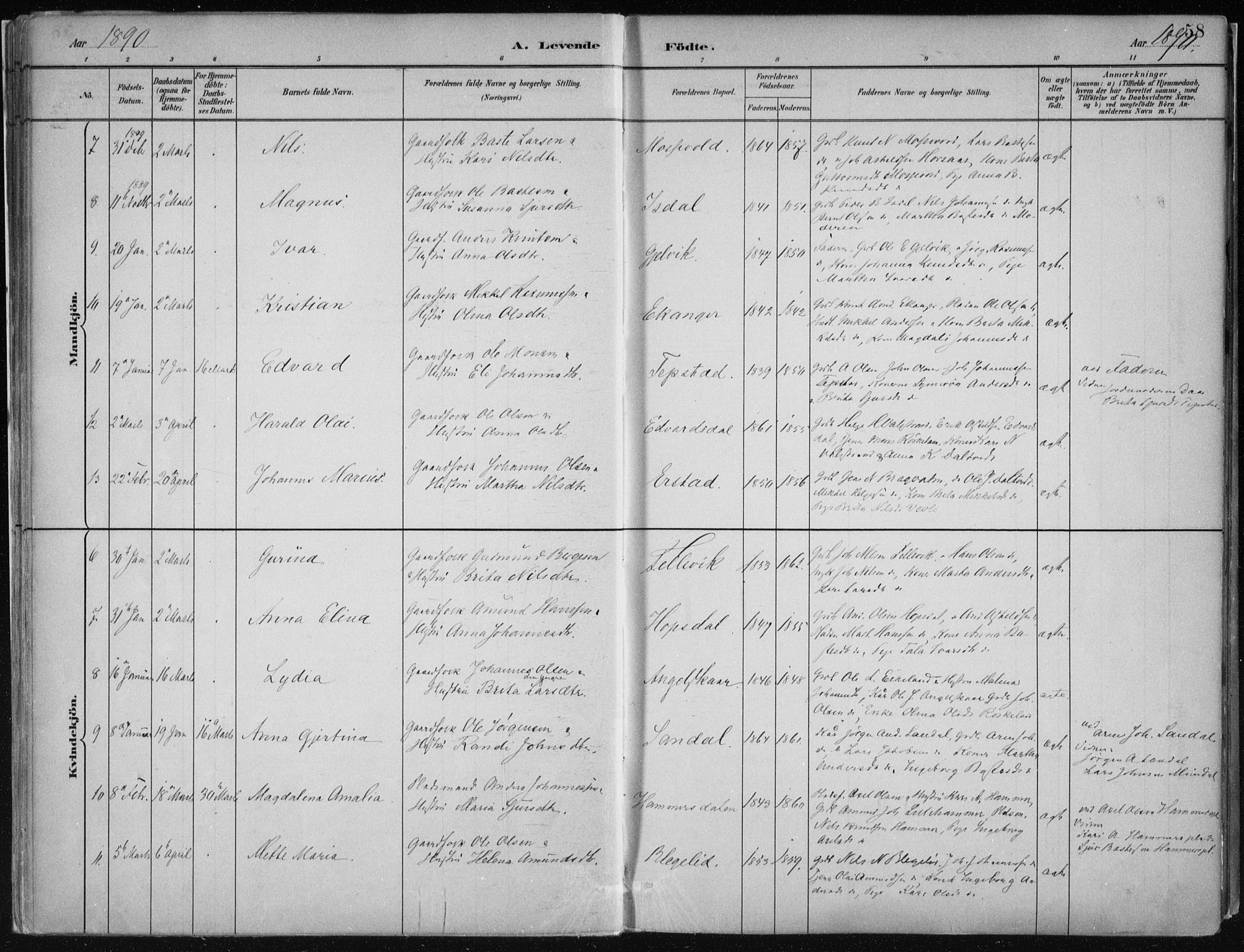 Hamre sokneprestembete, AV/SAB-A-75501/H/Ha/Haa/Haab/L0001: Parish register (official) no. B  1, 1882-1905, p. 58