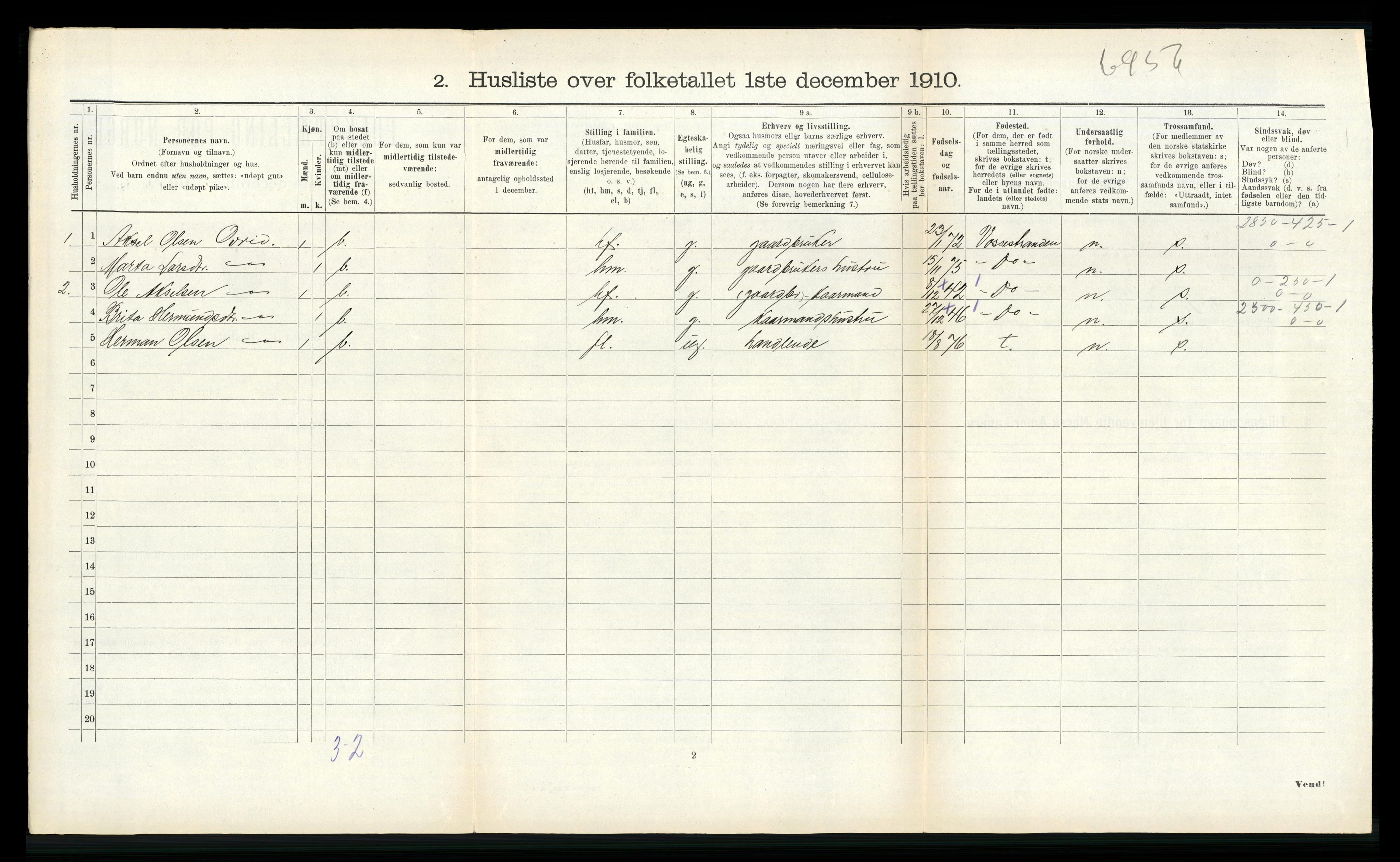 RA, 1910 census for Vik, 1910, p. 326