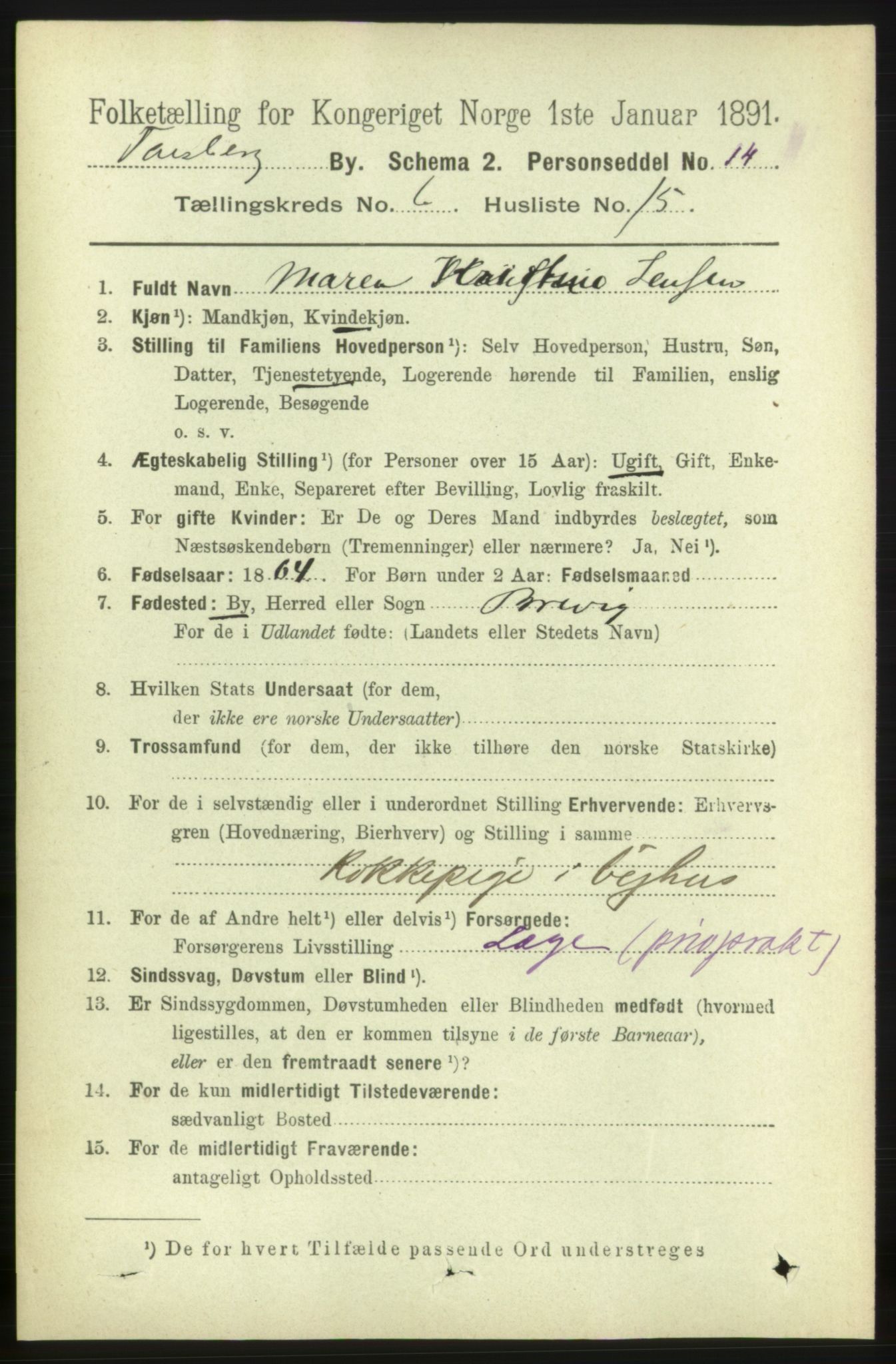 RA, 1891 census for 0705 Tønsberg, 1891, p. 2711