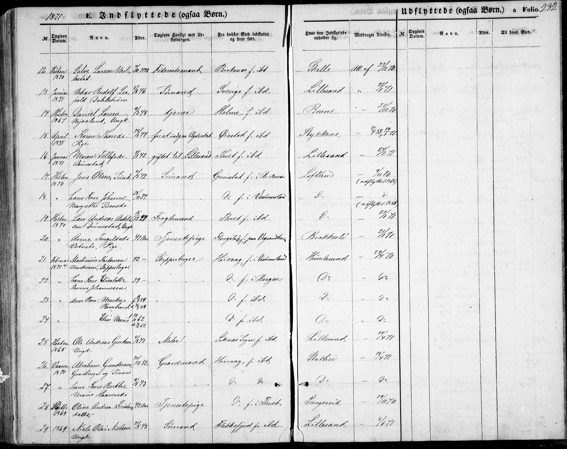 Vestre Moland sokneprestkontor, AV/SAK-1111-0046/F/Fb/Fbb/L0004: Parish register (copy) no. B 4, 1861-1872, p. 282