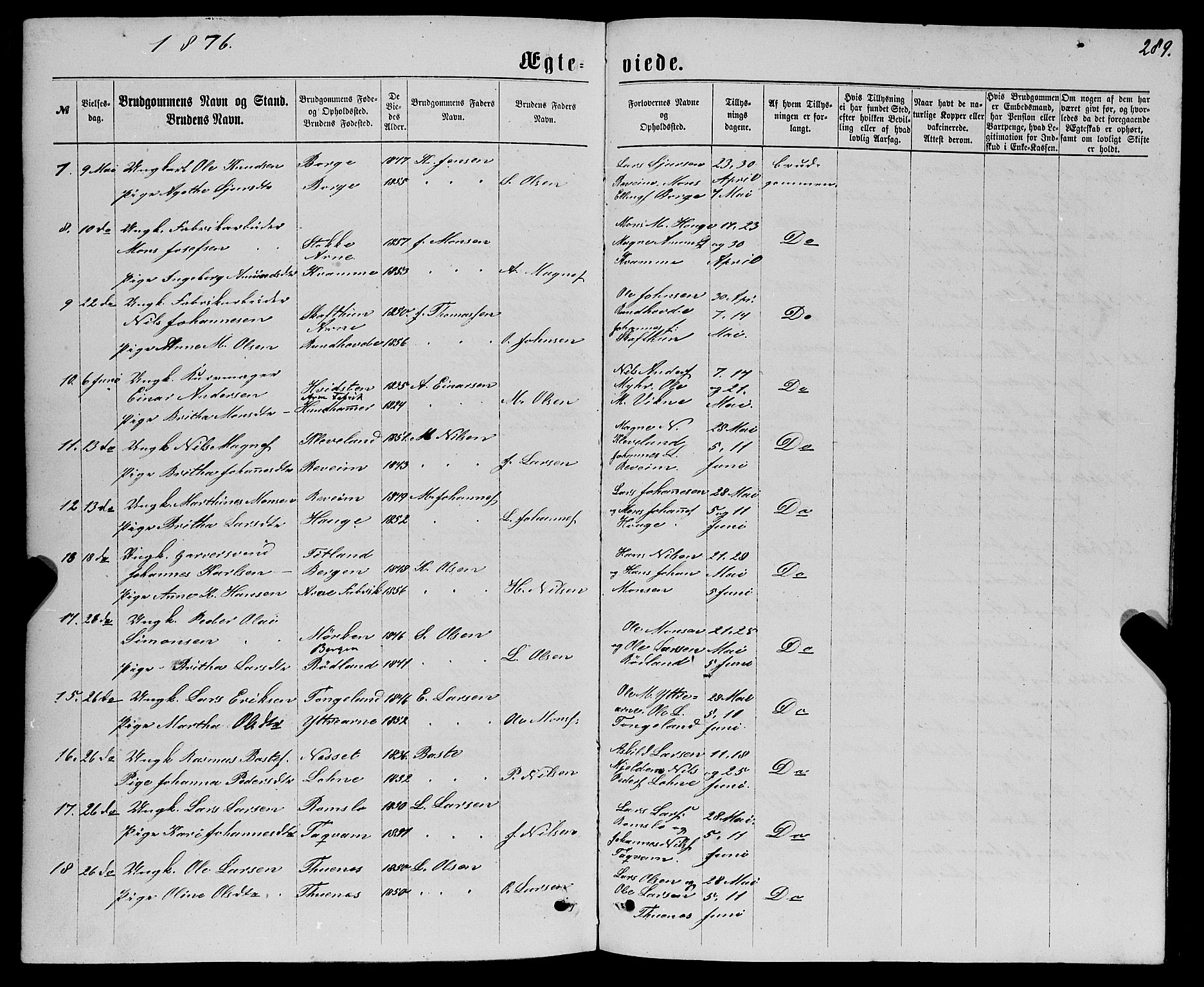 Haus sokneprestembete, SAB/A-75601/H/Haa: Parish register (official) no. A 18, 1871-1877, p. 289