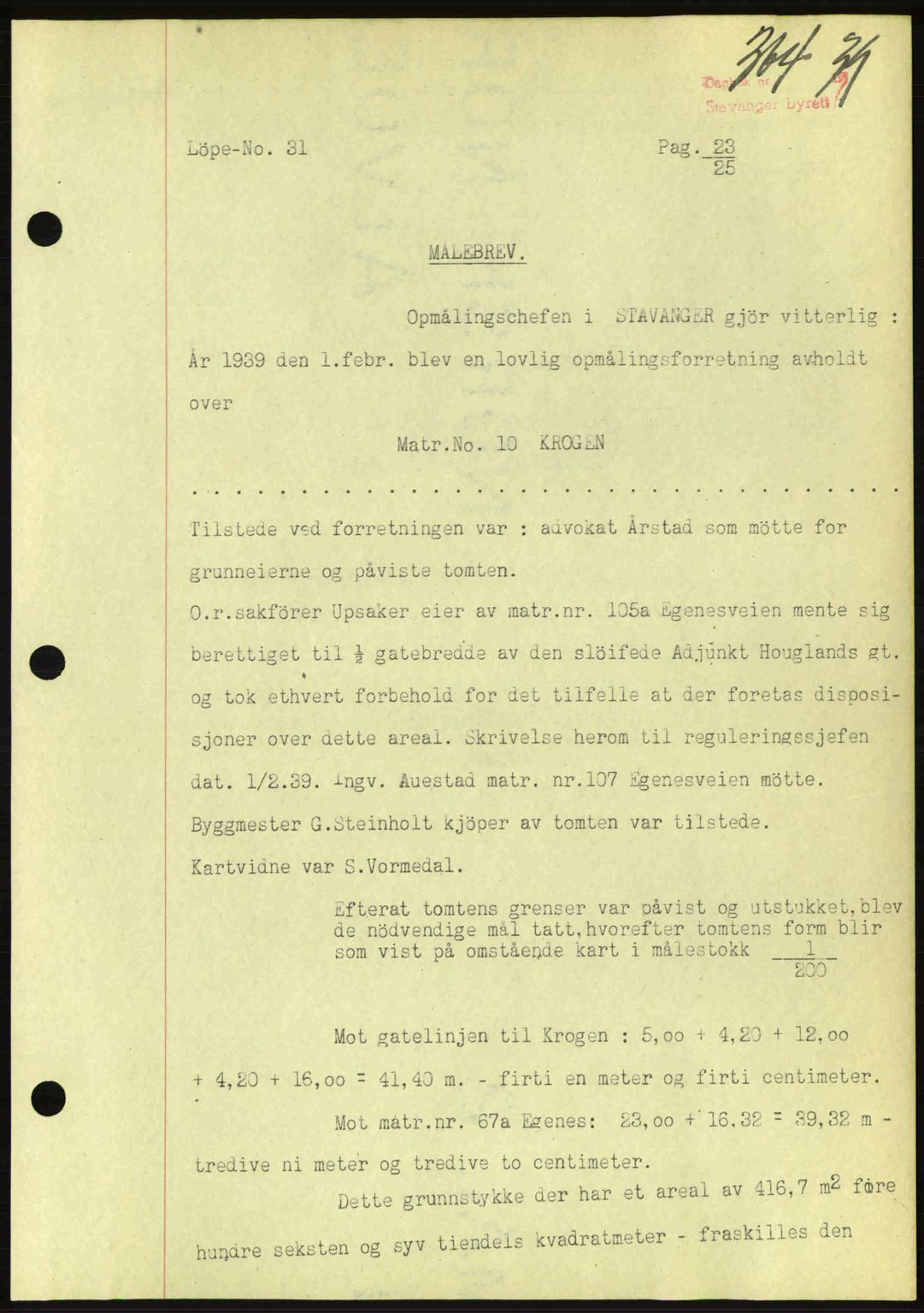 Stavanger byrett, SAST/A-100455/002/G/Gb/L0014: Mortgage book no. A4, 1938-1939, Diary no: : 364/1939