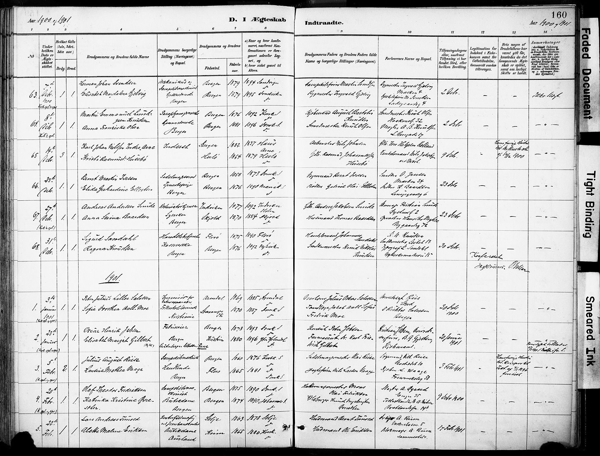 Domkirken sokneprestembete, SAB/A-74801/H/Haa/L0037: Parish register (official) no. D 4, 1880-1907, p. 160