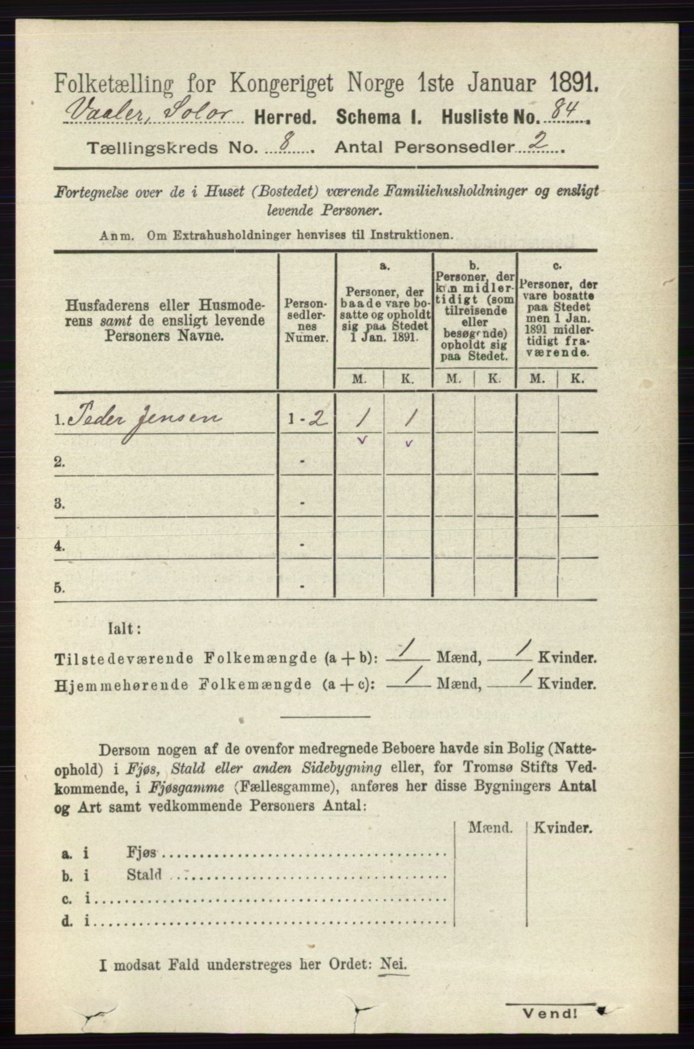 RA, 1891 census for 0426 Våler, 1891, p. 3347