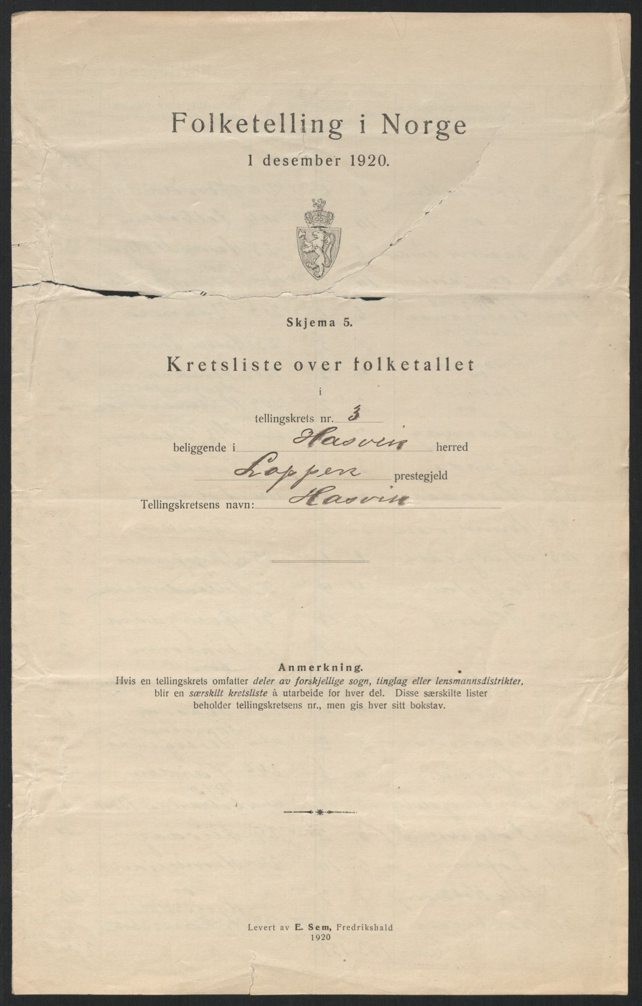 SATØ, 1920 census for Hasvik, 1920, p. 13
