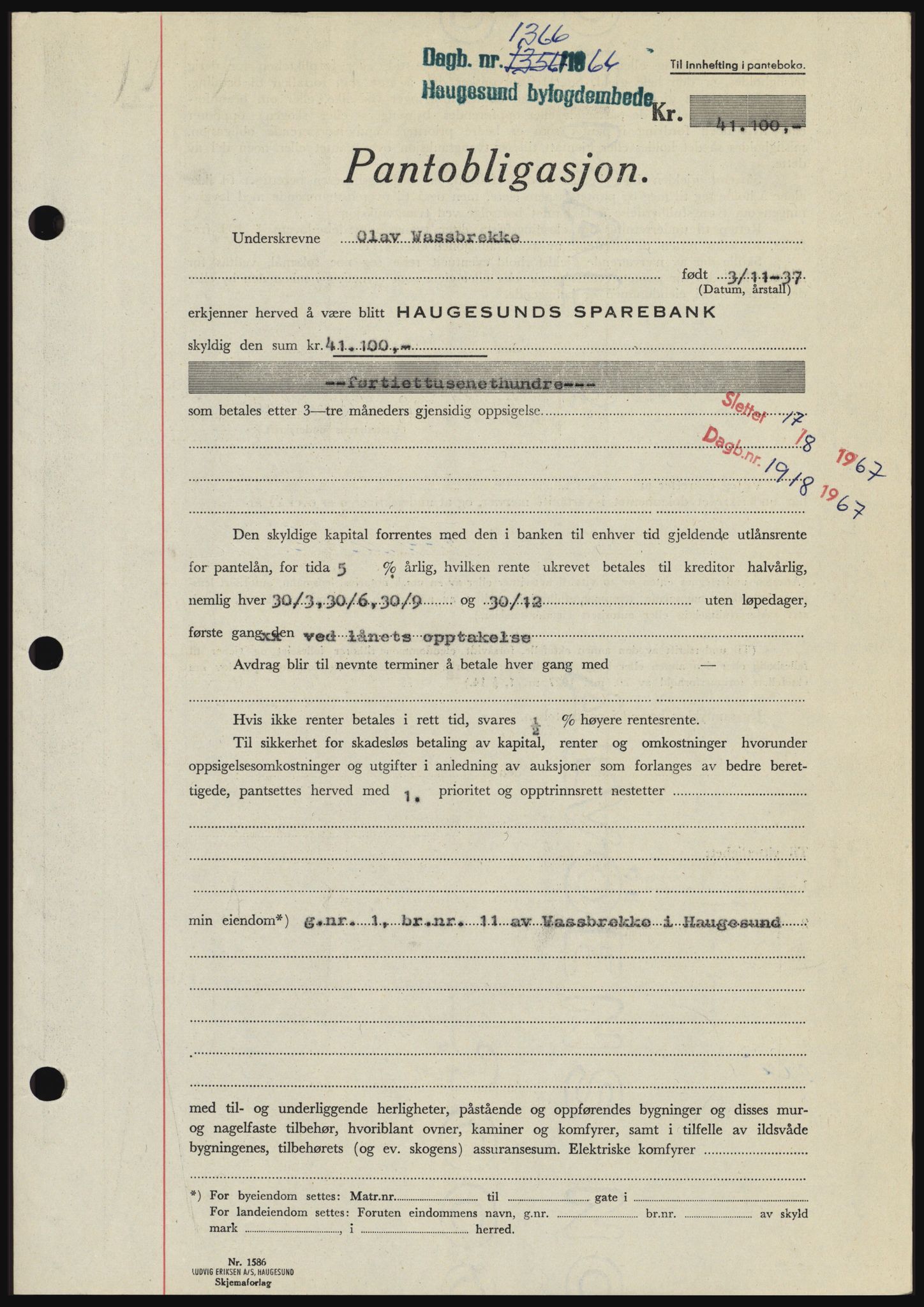 Haugesund tingrett, AV/SAST-A-101415/01/II/IIC/L0055: Mortgage book no. B 55, 1966-1966, Diary no: : 1366/1966