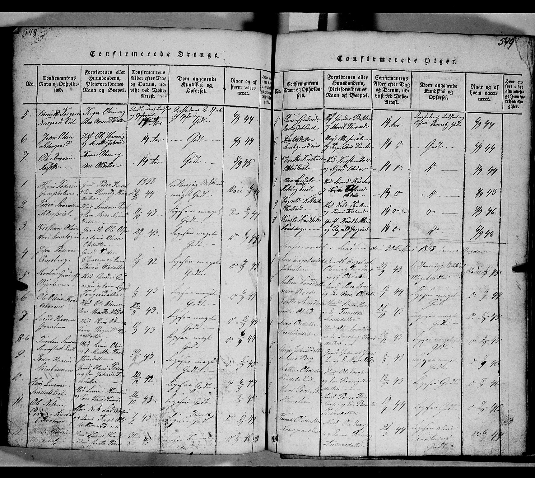 Gausdal prestekontor, SAH/PREST-090/H/Ha/Hab/L0002: Parish register (copy) no. 2, 1818-1874, p. 548-549