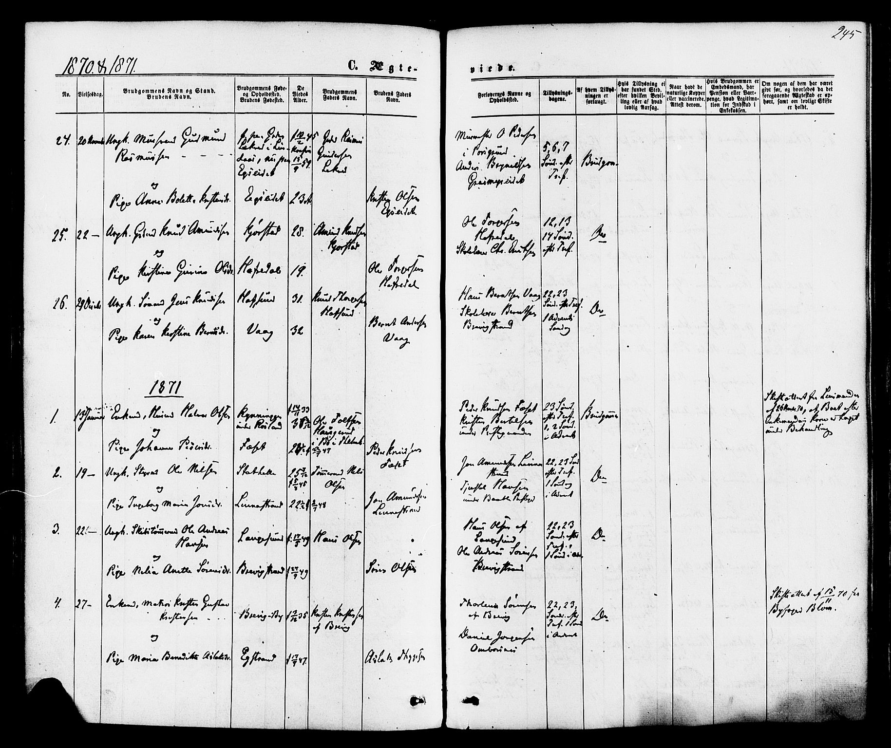 Bamble kirkebøker, SAKO/A-253/F/Fa/L0006: Parish register (official) no. I 6, 1869-1877, p. 245