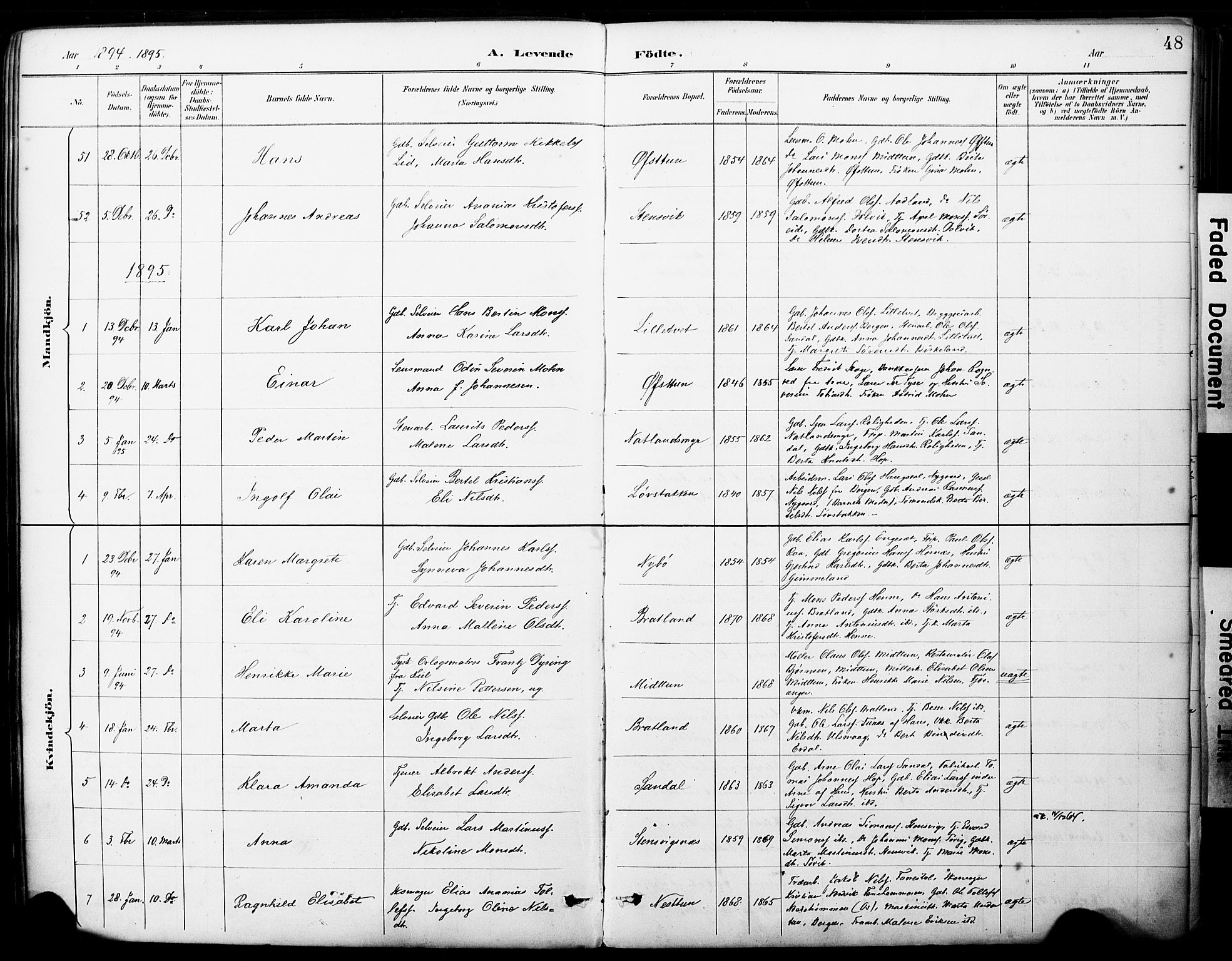 Fana Sokneprestembete, SAB/A-75101/H/Haa/Haai/L0002: Parish register (official) no. I 2, 1888-1899, p. 48