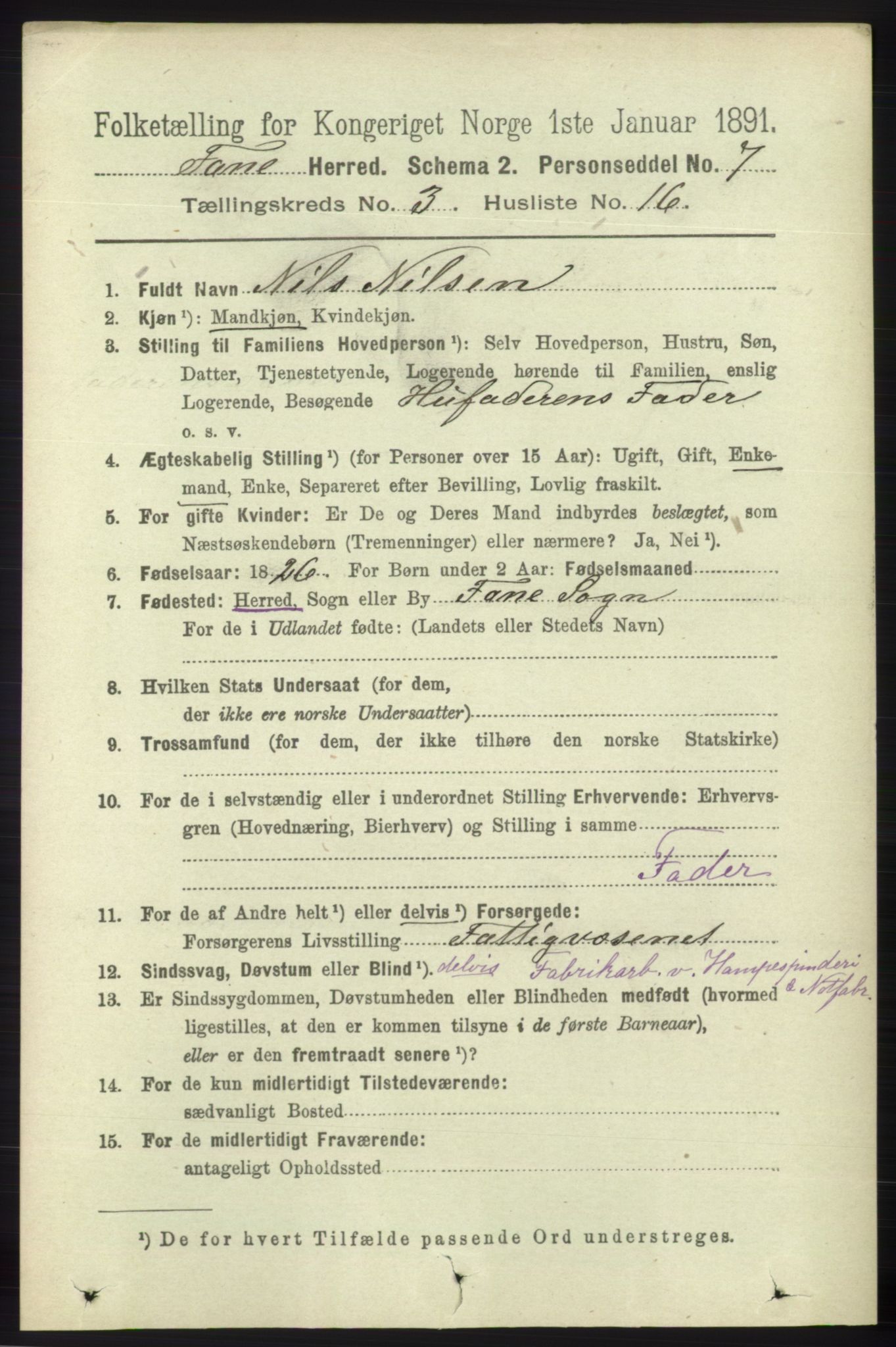 RA, 1891 census for 1249 Fana, 1891, p. 998