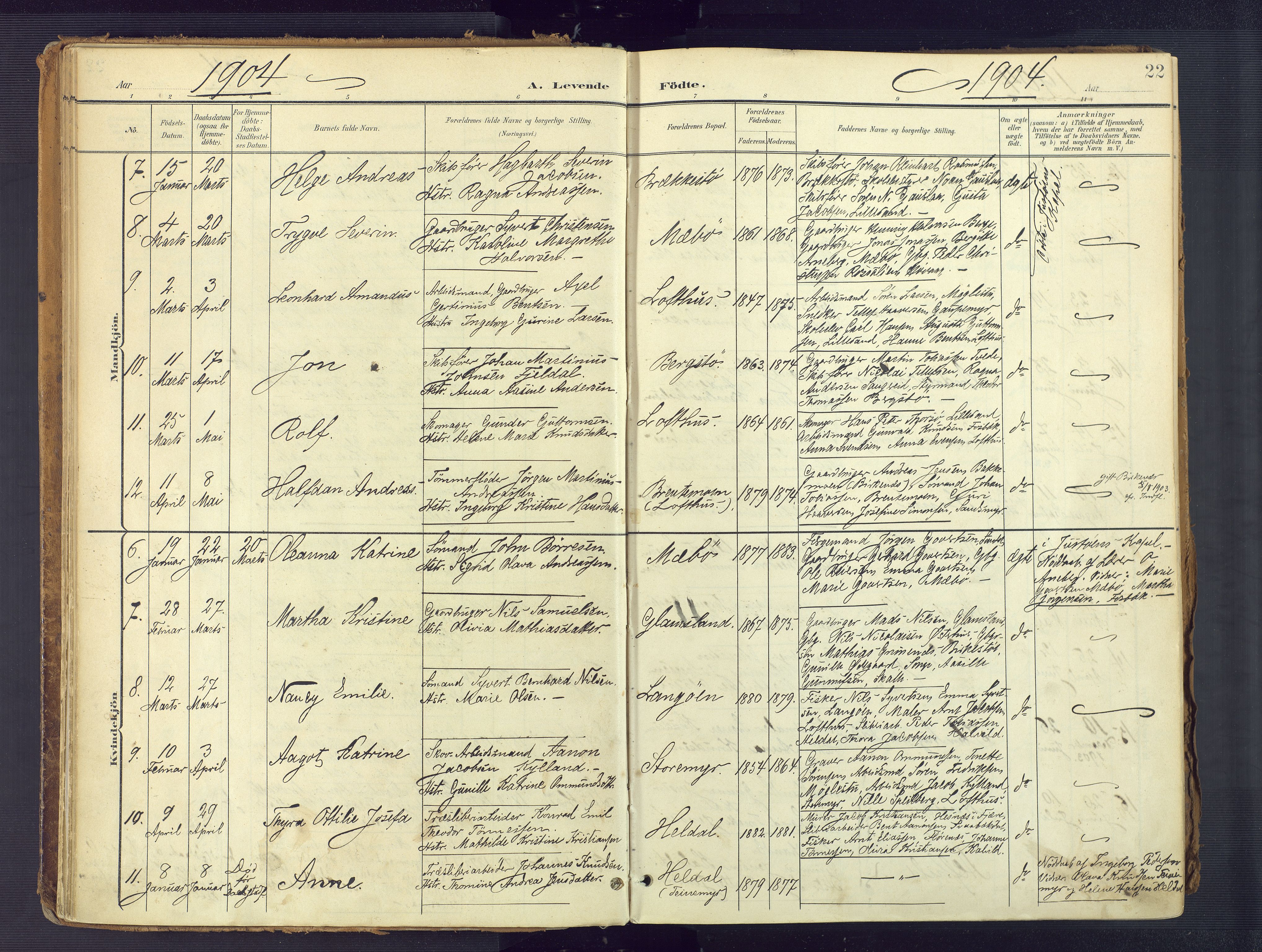 Vestre Moland sokneprestkontor, SAK/1111-0046/F/Fa/Fab/L0010: Parish register (official) no. A 10, 1900-1926, p. 22