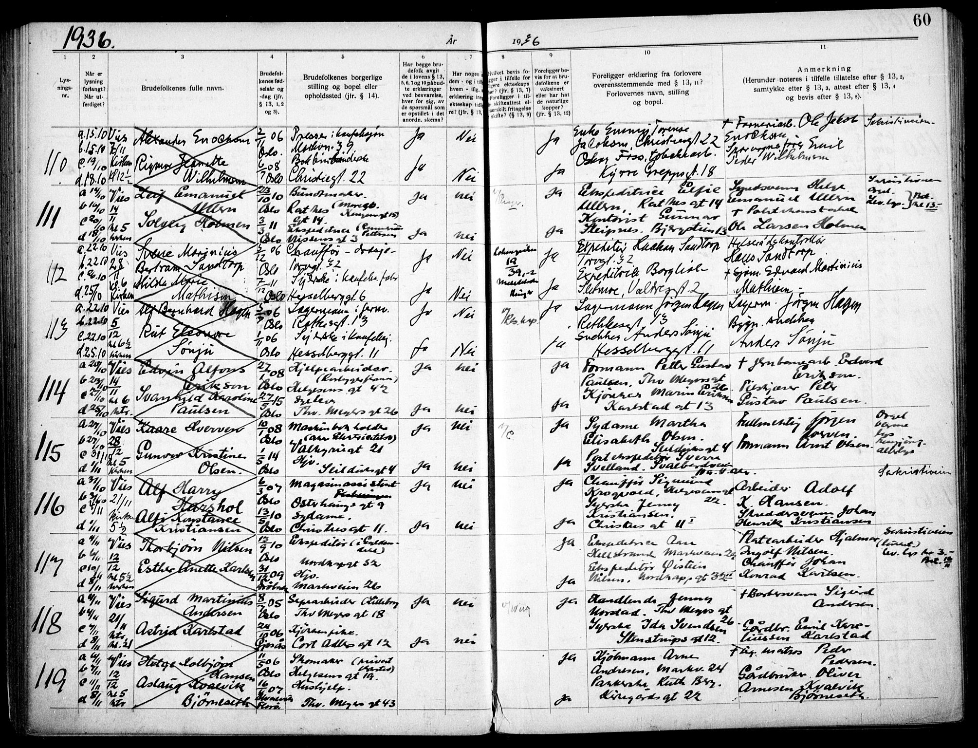Paulus prestekontor Kirkebøker, AV/SAO-A-10871/H/Ha/L0005: Banns register no. 5, 1932-1938, p. 60