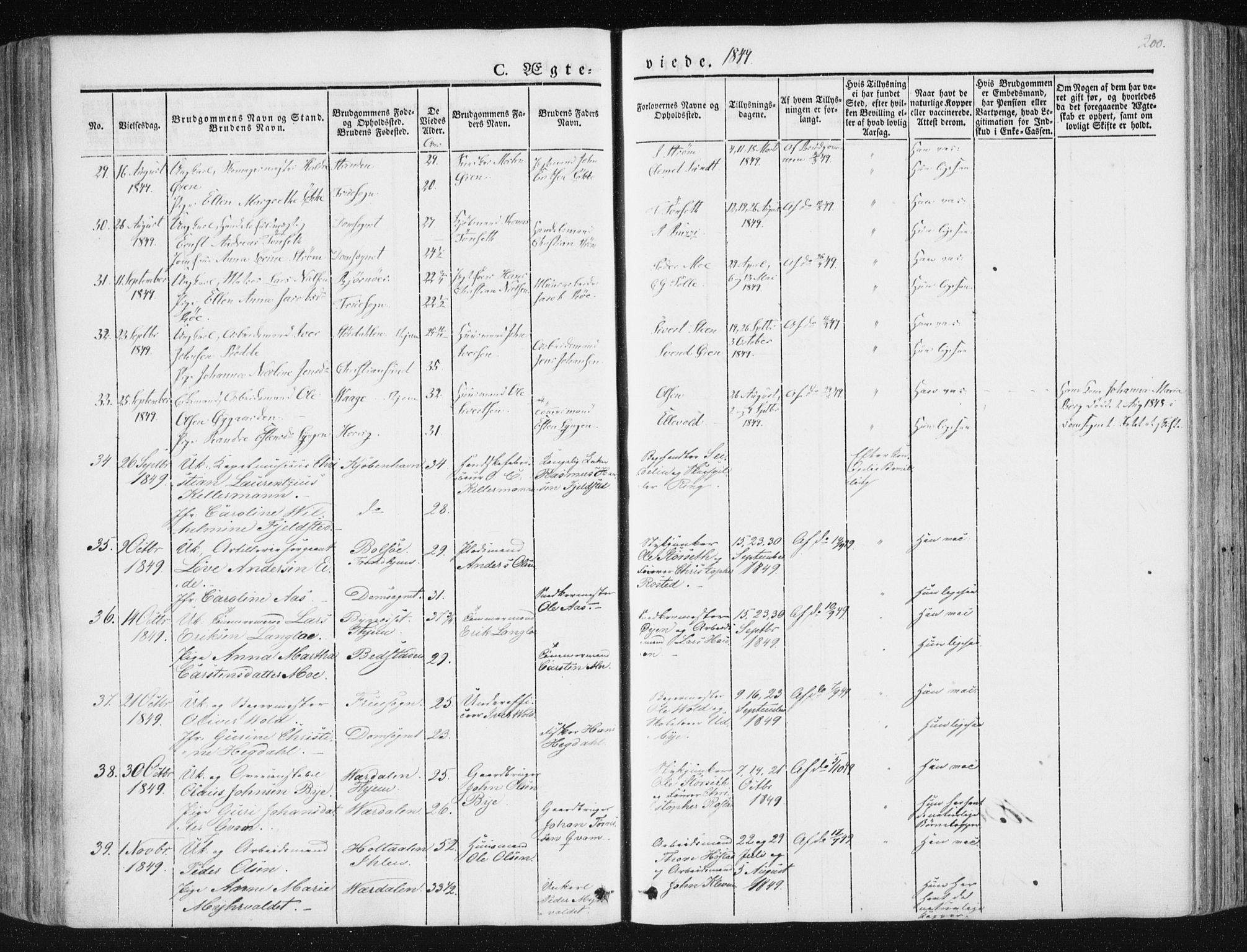 Ministerialprotokoller, klokkerbøker og fødselsregistre - Sør-Trøndelag, SAT/A-1456/602/L0110: Parish register (official) no. 602A08, 1840-1854, p. 200