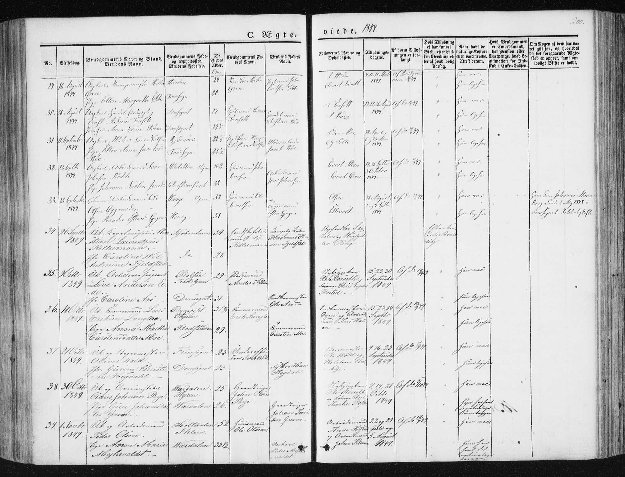 Ministerialprotokoller, klokkerbøker og fødselsregistre - Sør-Trøndelag, AV/SAT-A-1456/602/L0110: Parish register (official) no. 602A08, 1840-1854, p. 200