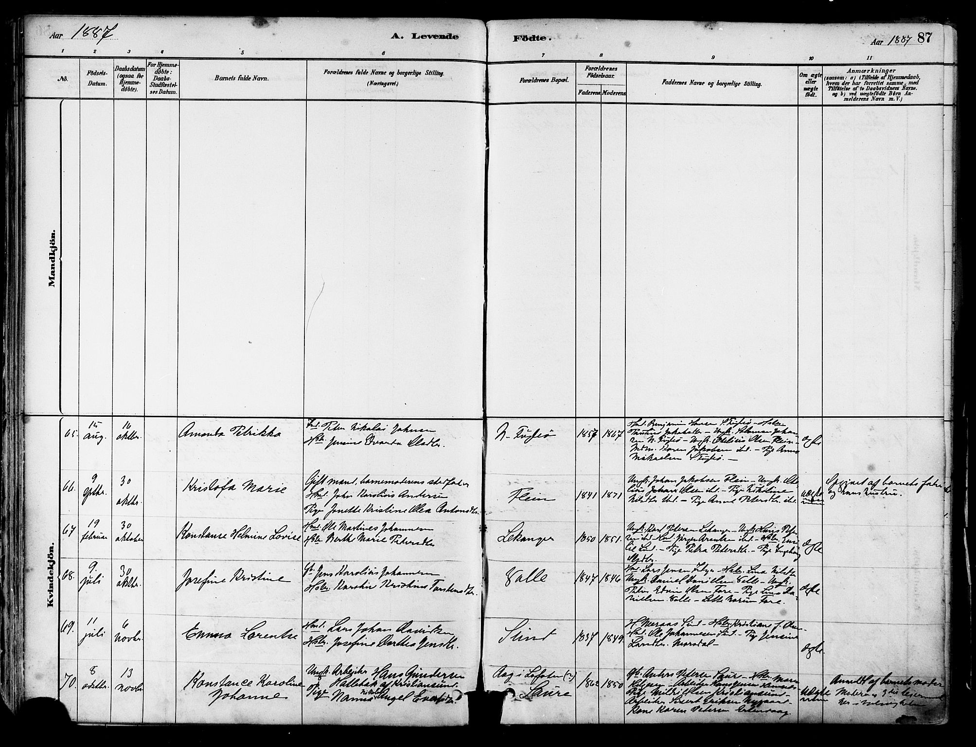 Ministerialprotokoller, klokkerbøker og fødselsregistre - Nordland, AV/SAT-A-1459/805/L0099: Parish register (official) no. 805A06, 1880-1891, p. 87