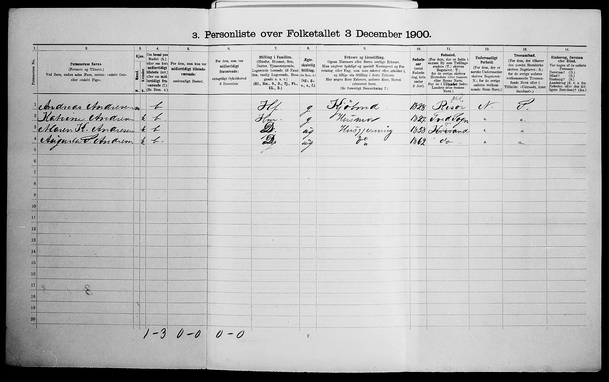 SAK, 1900 census for Kristiansand, 1900, p. 8590