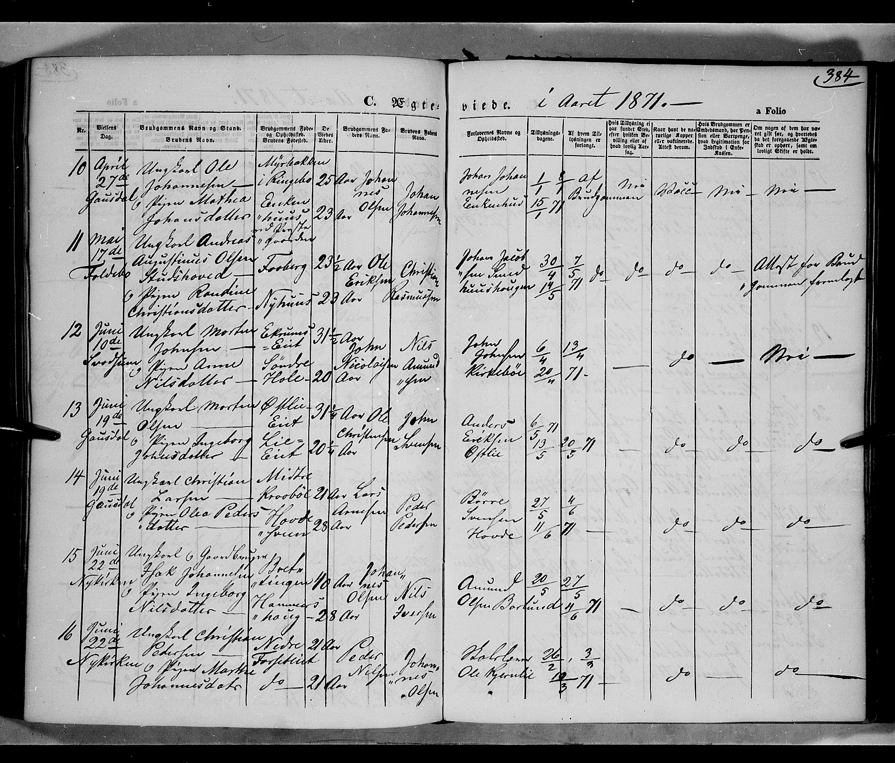 Gausdal prestekontor, AV/SAH-PREST-090/H/Ha/Haa/L0009: Parish register (official) no. 9, 1862-1873, p. 384