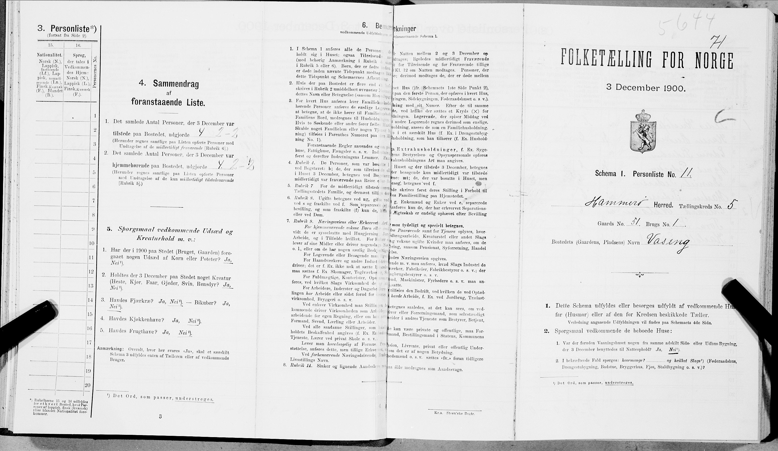 SAT, 1900 census for Hamarøy, 1900, p. 560