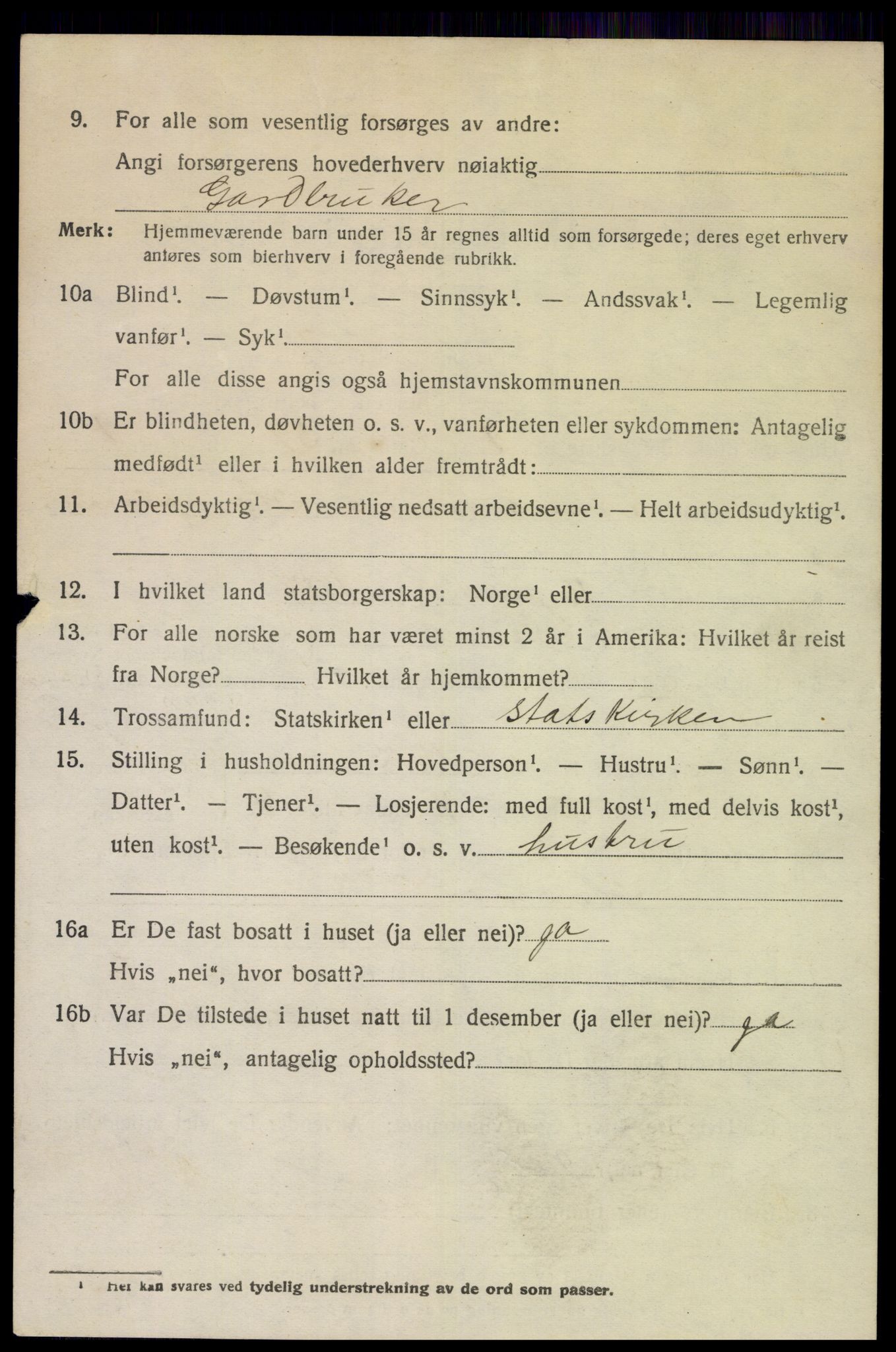 SAK, 1920 census for Tonstad, 1920, p. 995