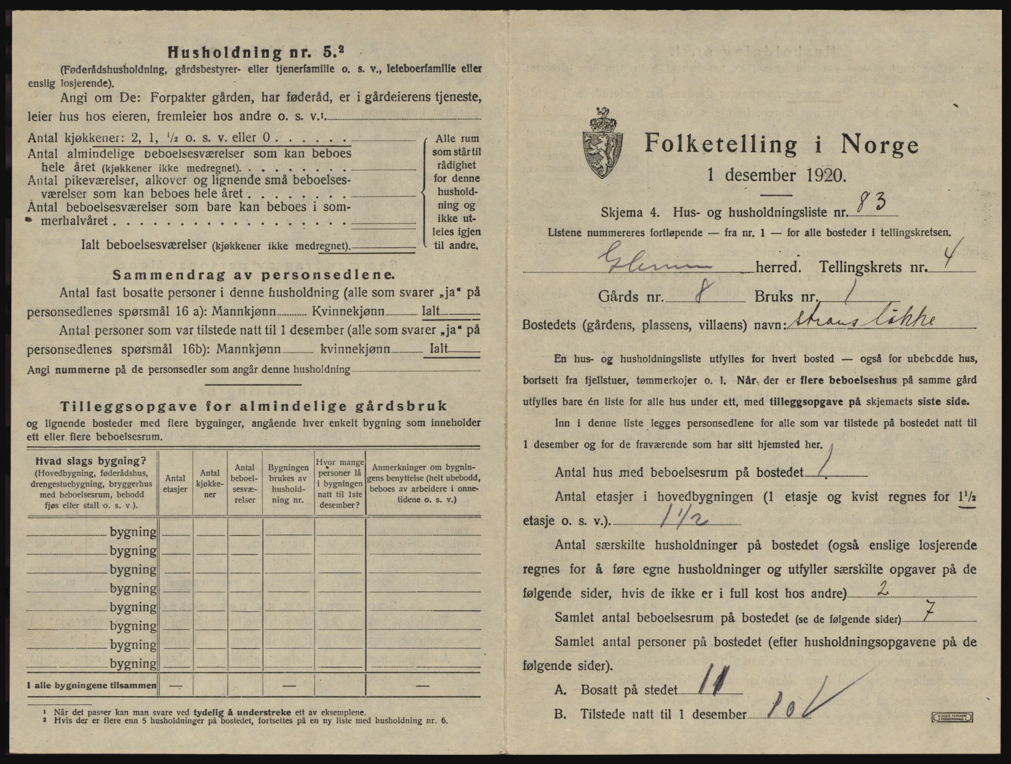 SAO, 1920 census for Glemmen, 1920, p. 1623