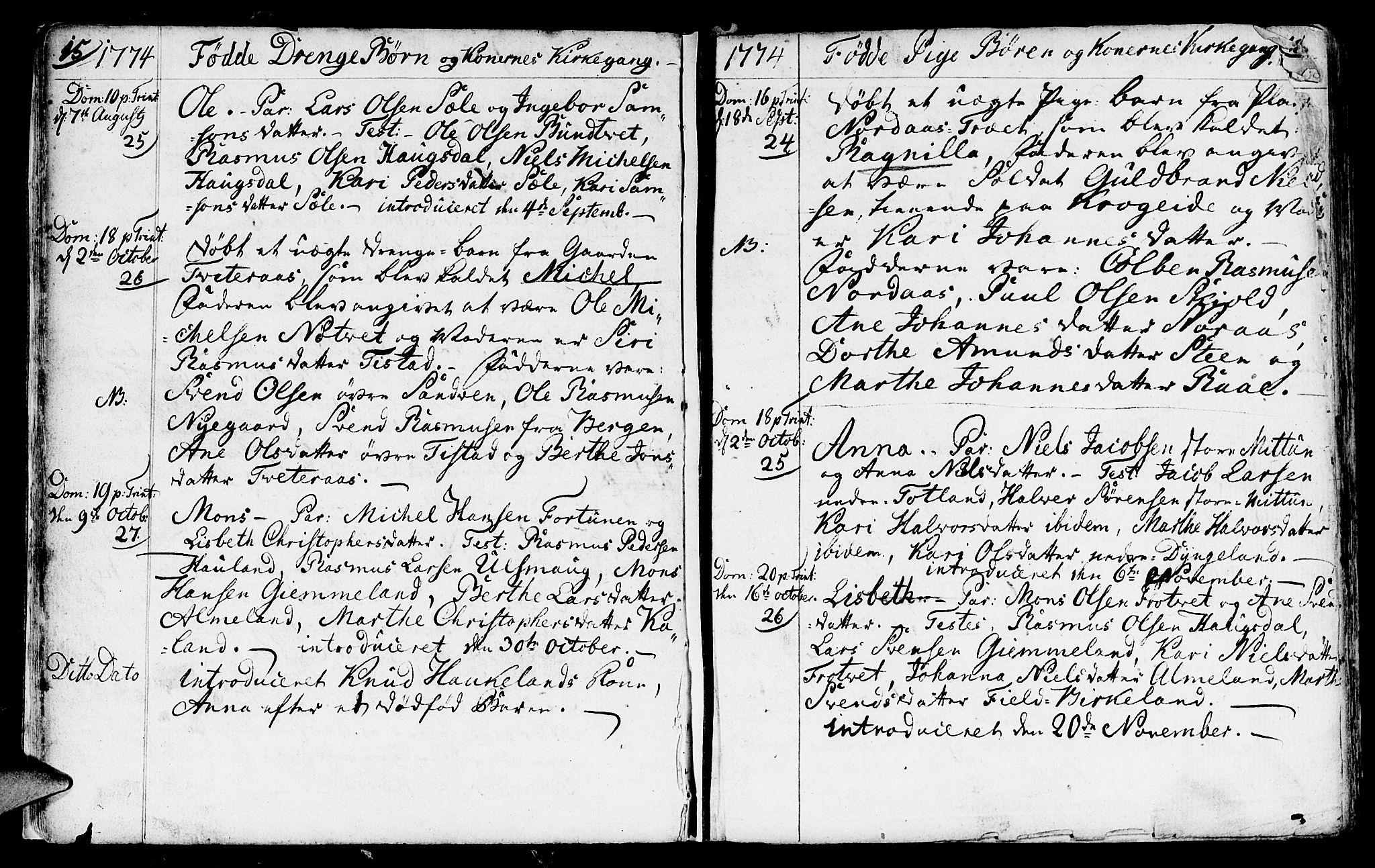 Fana Sokneprestembete, AV/SAB-A-75101/H/Haa/Haaa/L0005: Parish register (official) no. A 5, 1773-1799, p. 15-16