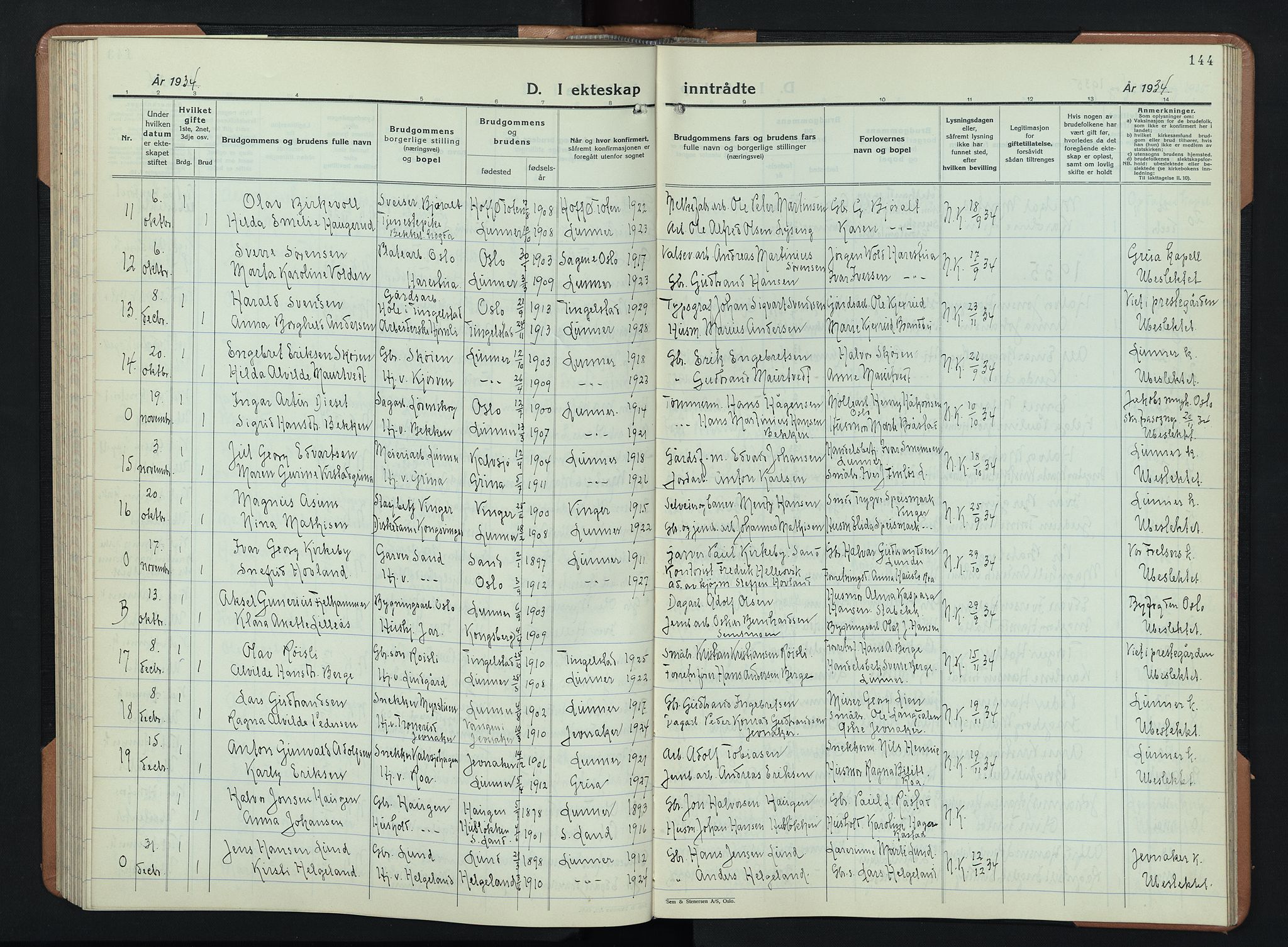 Lunner prestekontor, SAH/PREST-118/H/Ha/Hab/L0003: Parish register (copy) no. 3, 1933-1945, p. 144