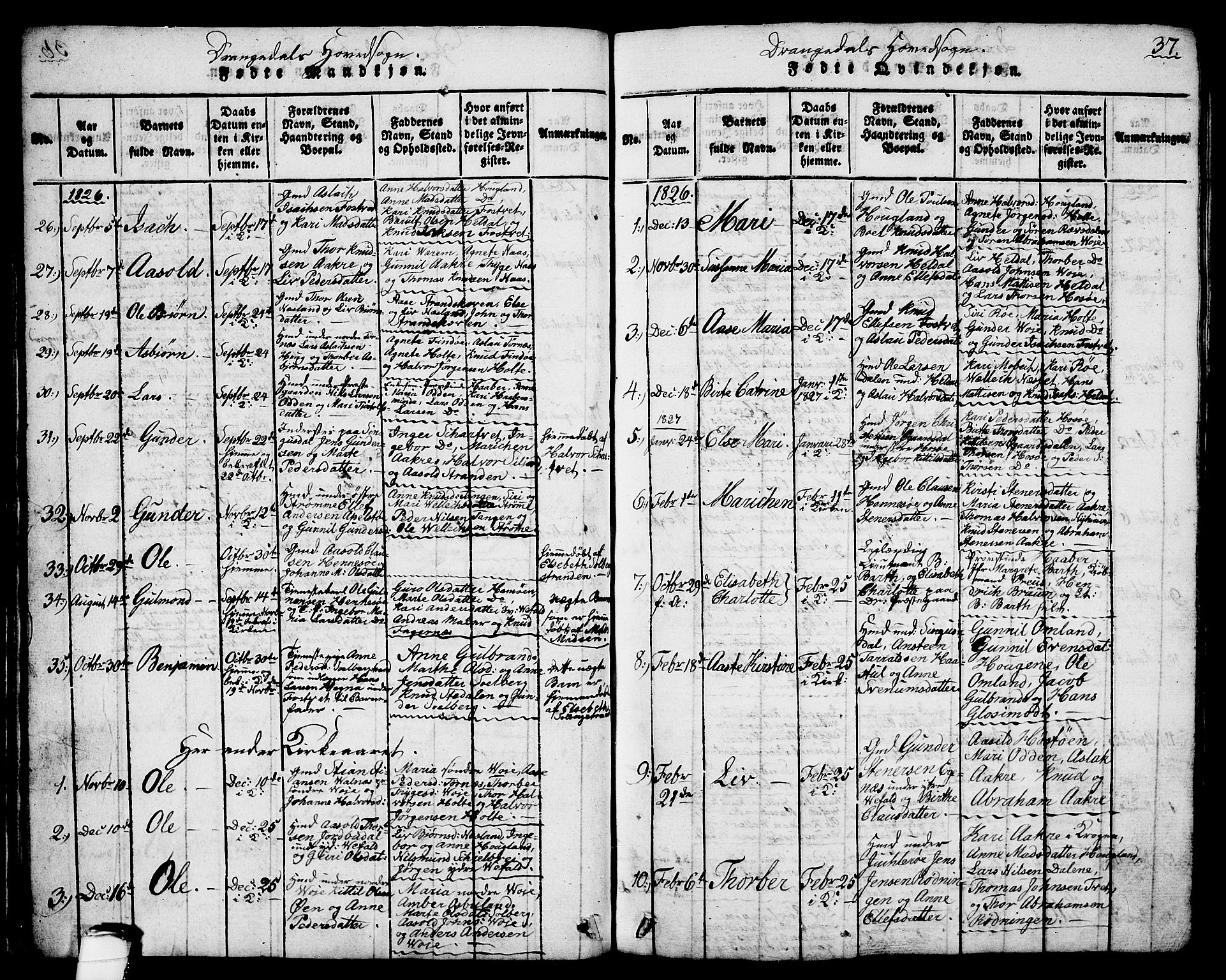 Drangedal kirkebøker, AV/SAKO-A-258/G/Ga/L0001: Parish register (copy) no. I 1 /1, 1814-1856, p. 37