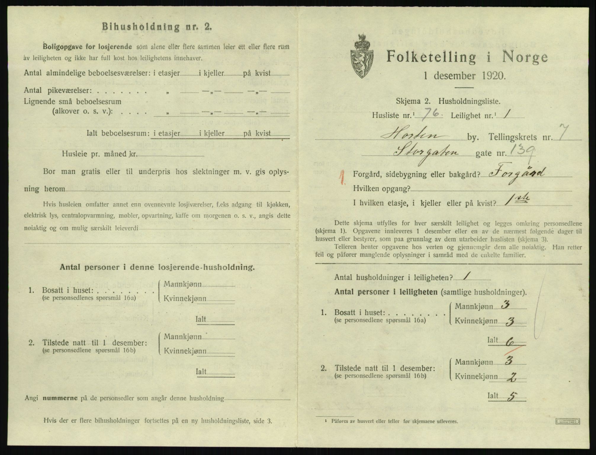 SAKO, 1920 census for Horten, 1920, p. 7499