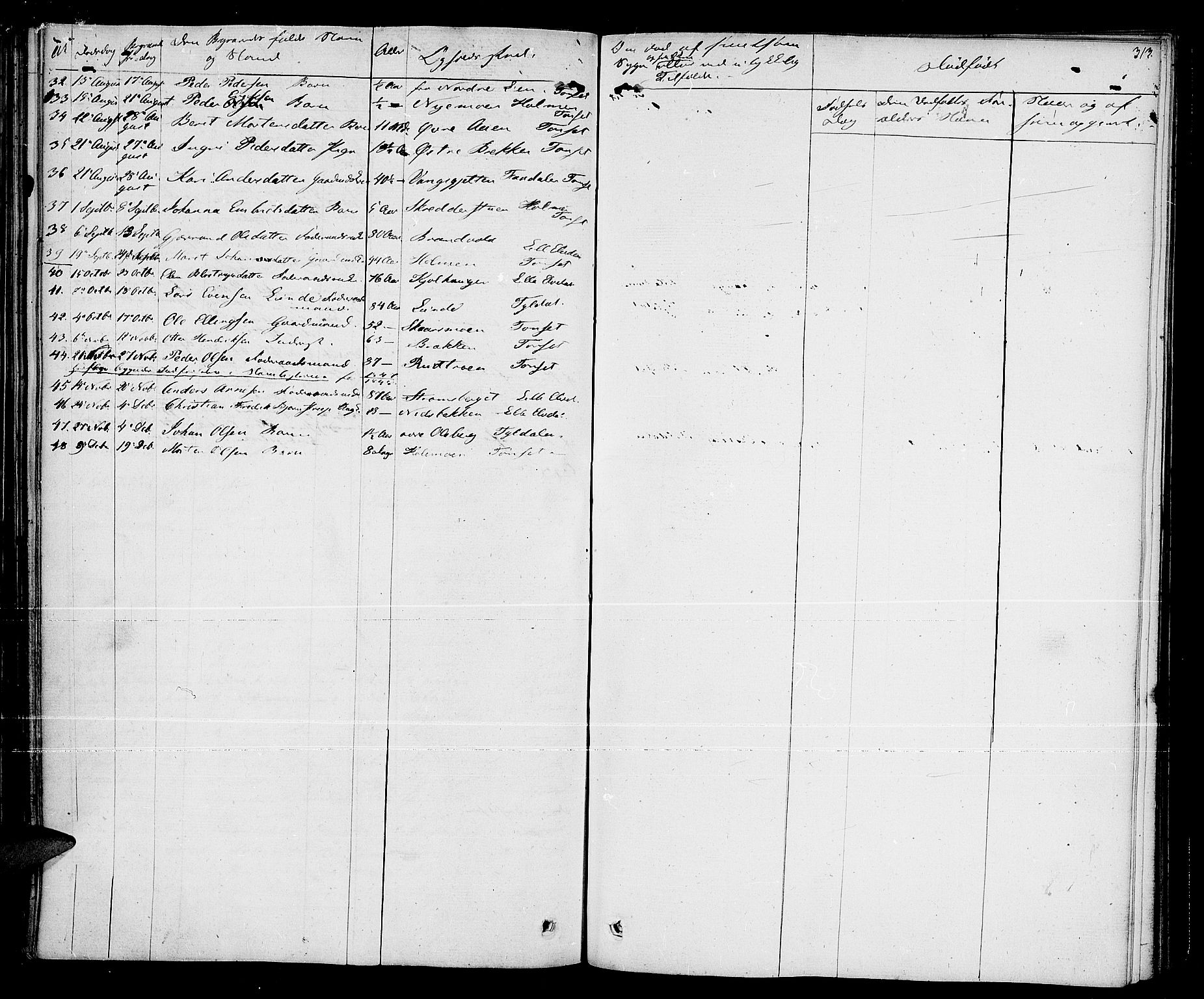 Tynset prestekontor, SAH/PREST-058/H/Ha/Haa/L0019: Parish register (official) no. 19, 1829-1847, p. 313