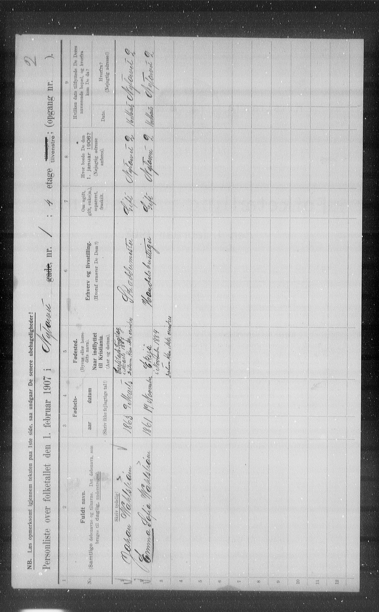 OBA, Municipal Census 1907 for Kristiania, 1907, p. 37969