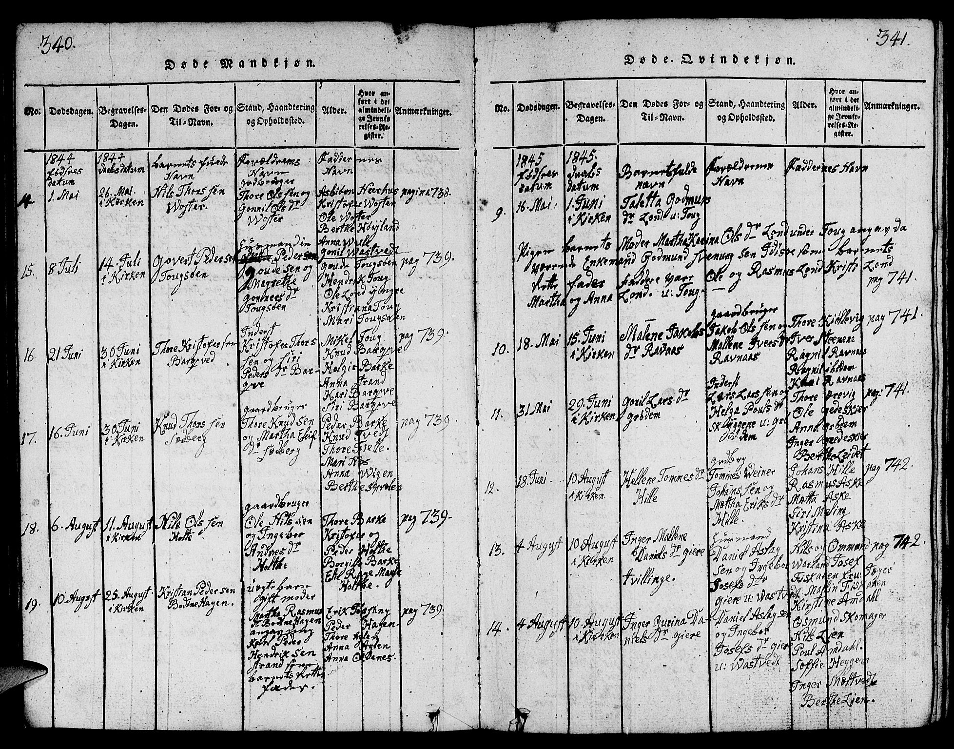 Strand sokneprestkontor, AV/SAST-A-101828/H/Ha/Hab/L0001: Parish register (copy) no. B 1, 1816-1854, p. 340-341