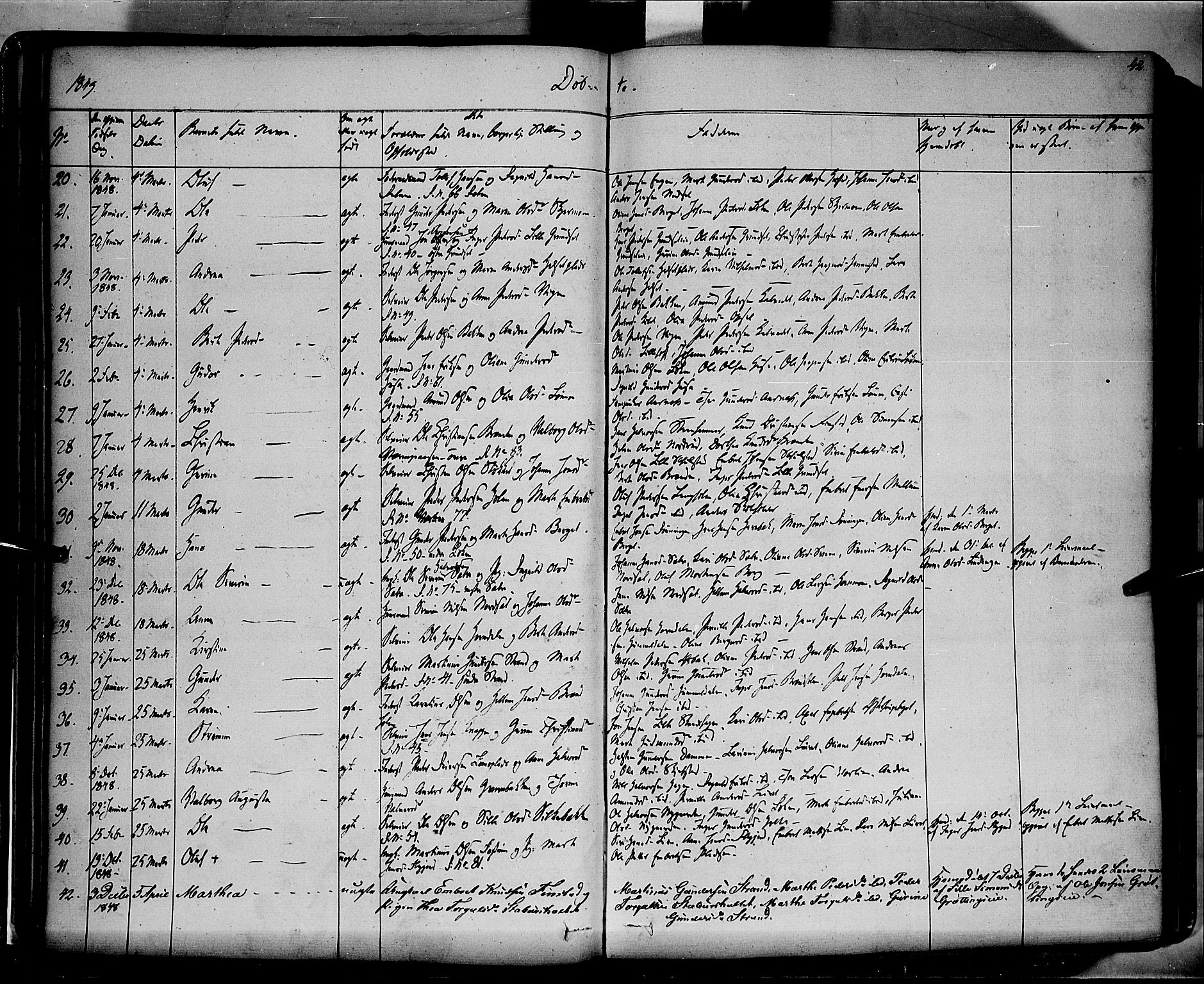 Elverum prestekontor, AV/SAH-PREST-044/H/Ha/Haa/L0009: Parish register (official) no. 9, 1843-1856, p. 42