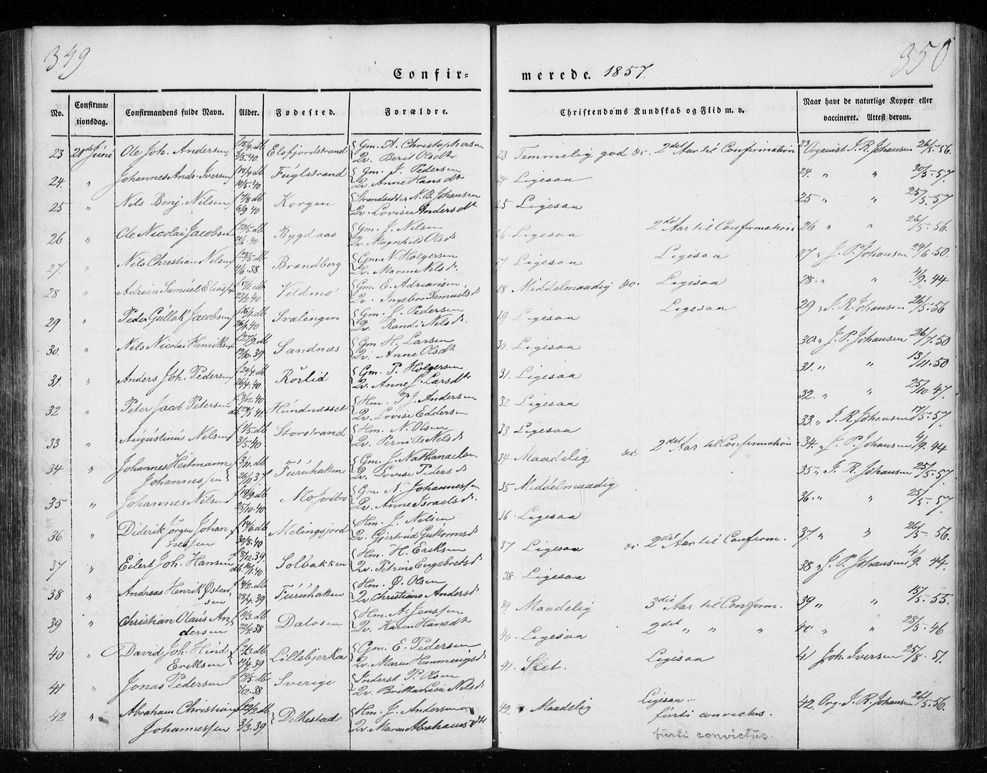 Ministerialprotokoller, klokkerbøker og fødselsregistre - Nordland, SAT/A-1459/825/L0355: Parish register (official) no. 825A09, 1842-1863, p. 349-350