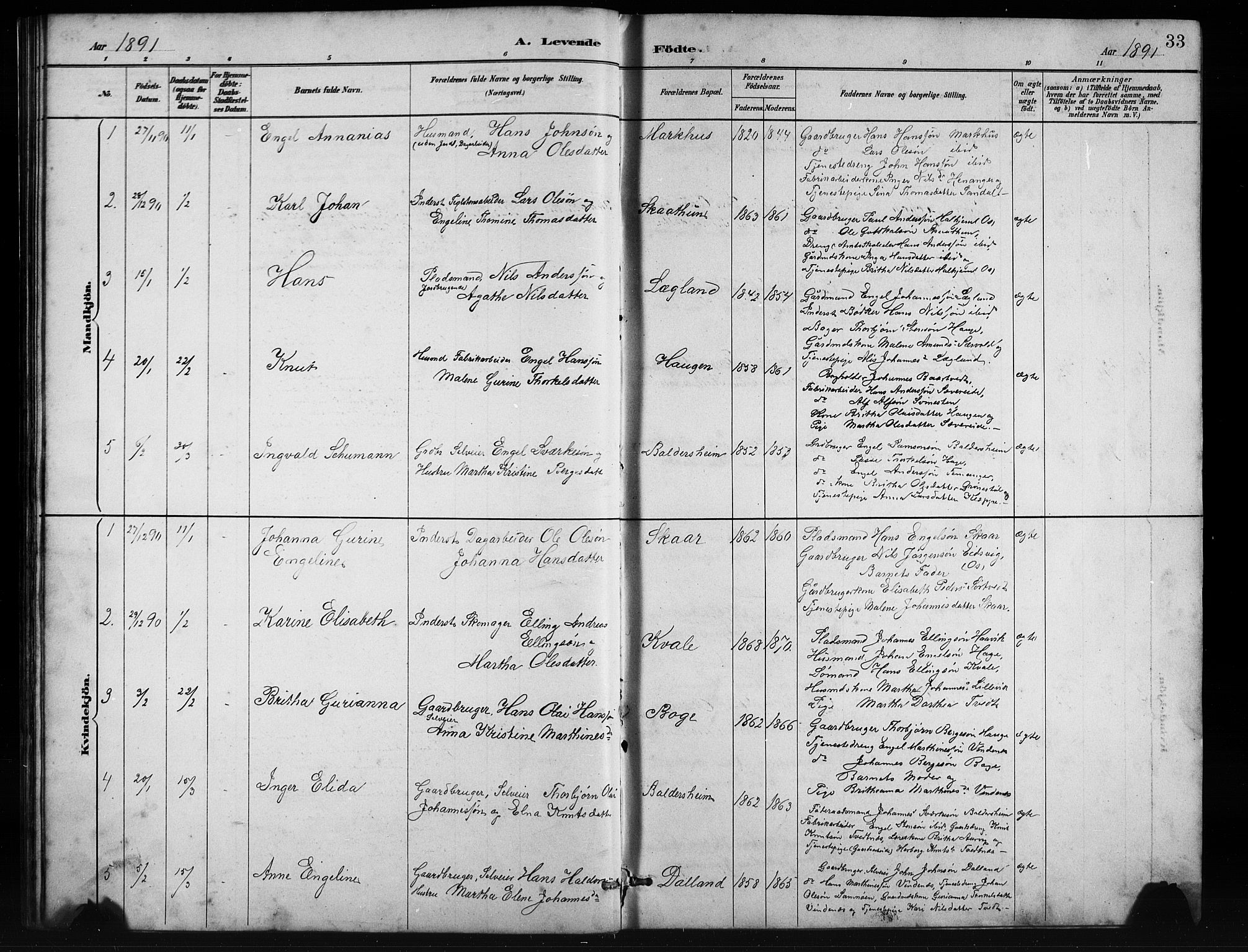 Fusa sokneprestembete, SAB/A-75401/H/Hab: Parish register (copy) no. C 2, 1886-1926, p. 33