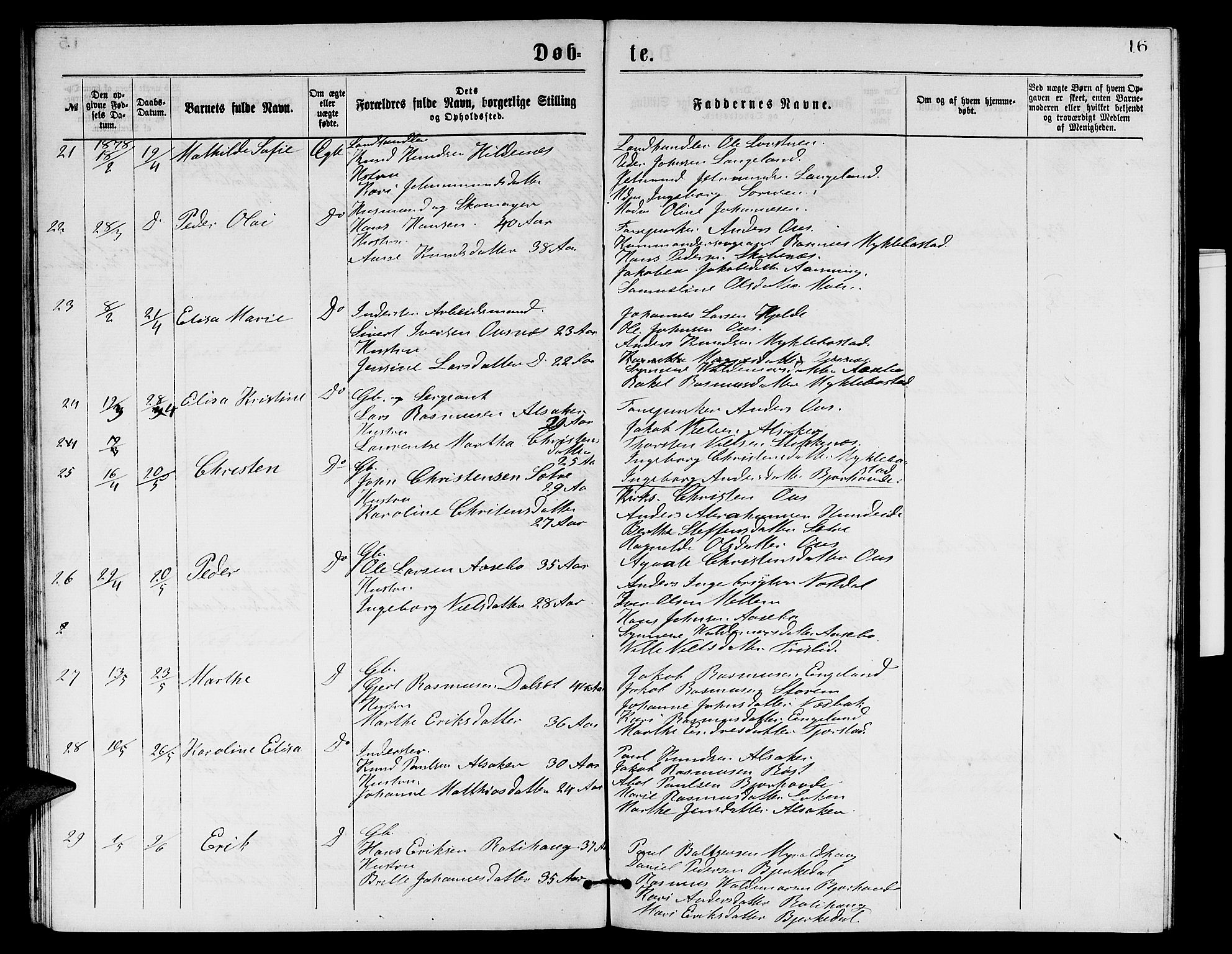 Eid sokneprestembete, AV/SAB-A-82301/H/Hab/Habb/L0001: Parish register (copy) no. B 1, 1877-1882, p. 16