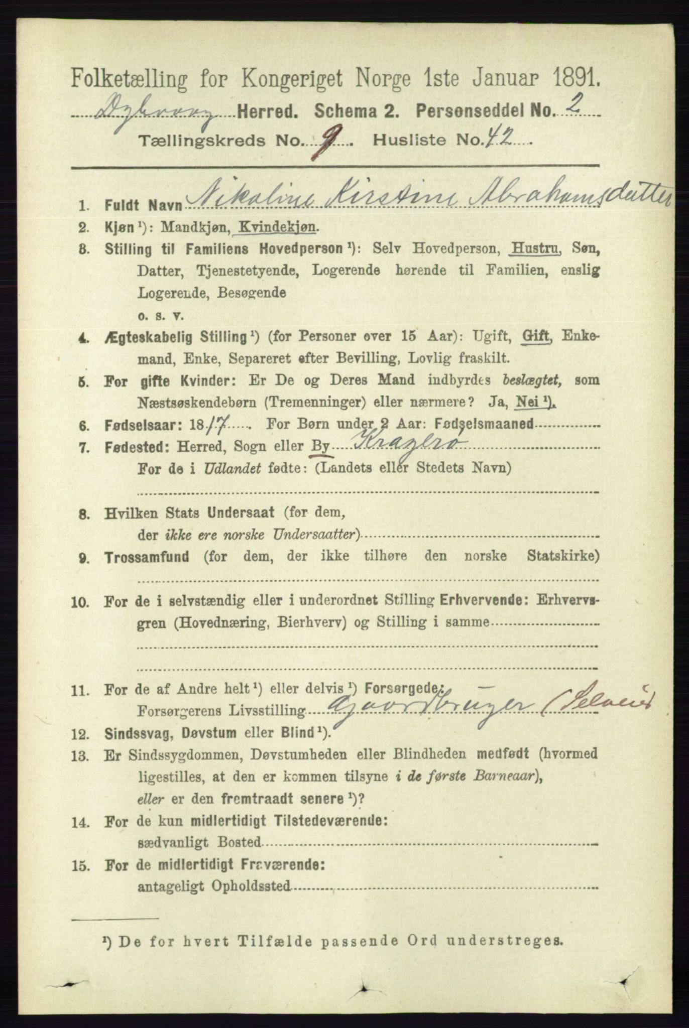 RA, 1891 census for 0915 Dypvåg, 1891, p. 3539