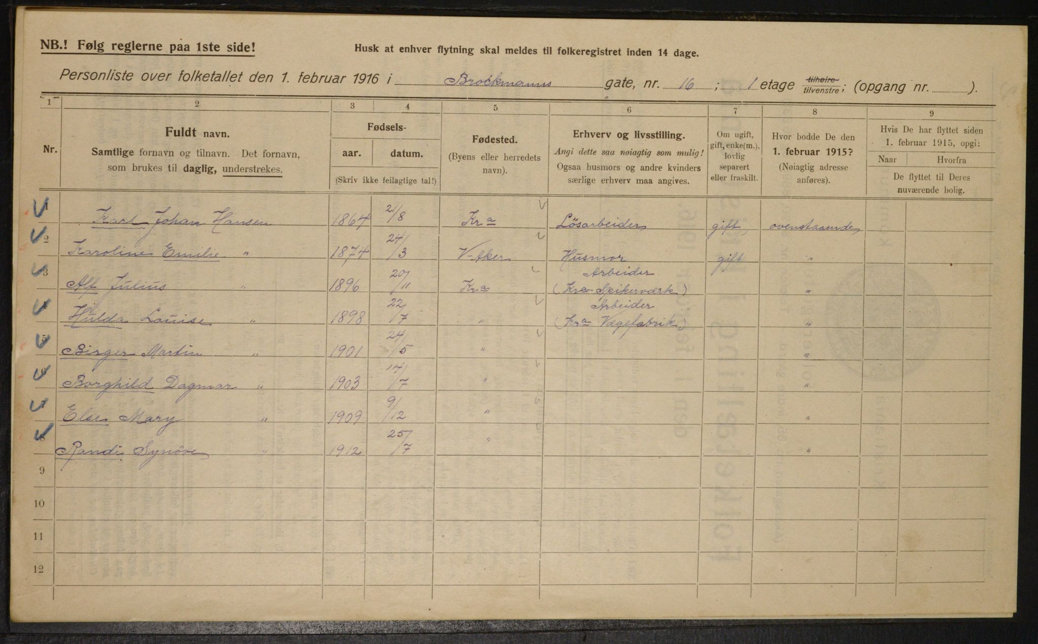 OBA, Municipal Census 1916 for Kristiania, 1916, p. 9814