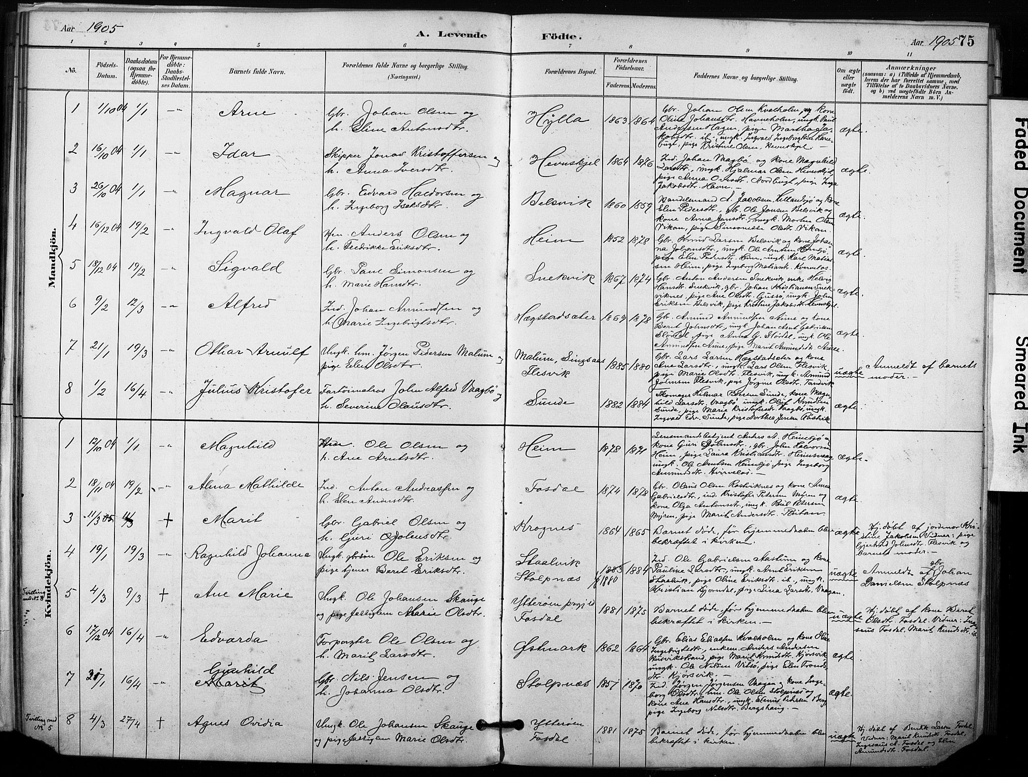 Ministerialprotokoller, klokkerbøker og fødselsregistre - Sør-Trøndelag, SAT/A-1456/633/L0518: Parish register (official) no. 633A01, 1884-1906, p. 75
