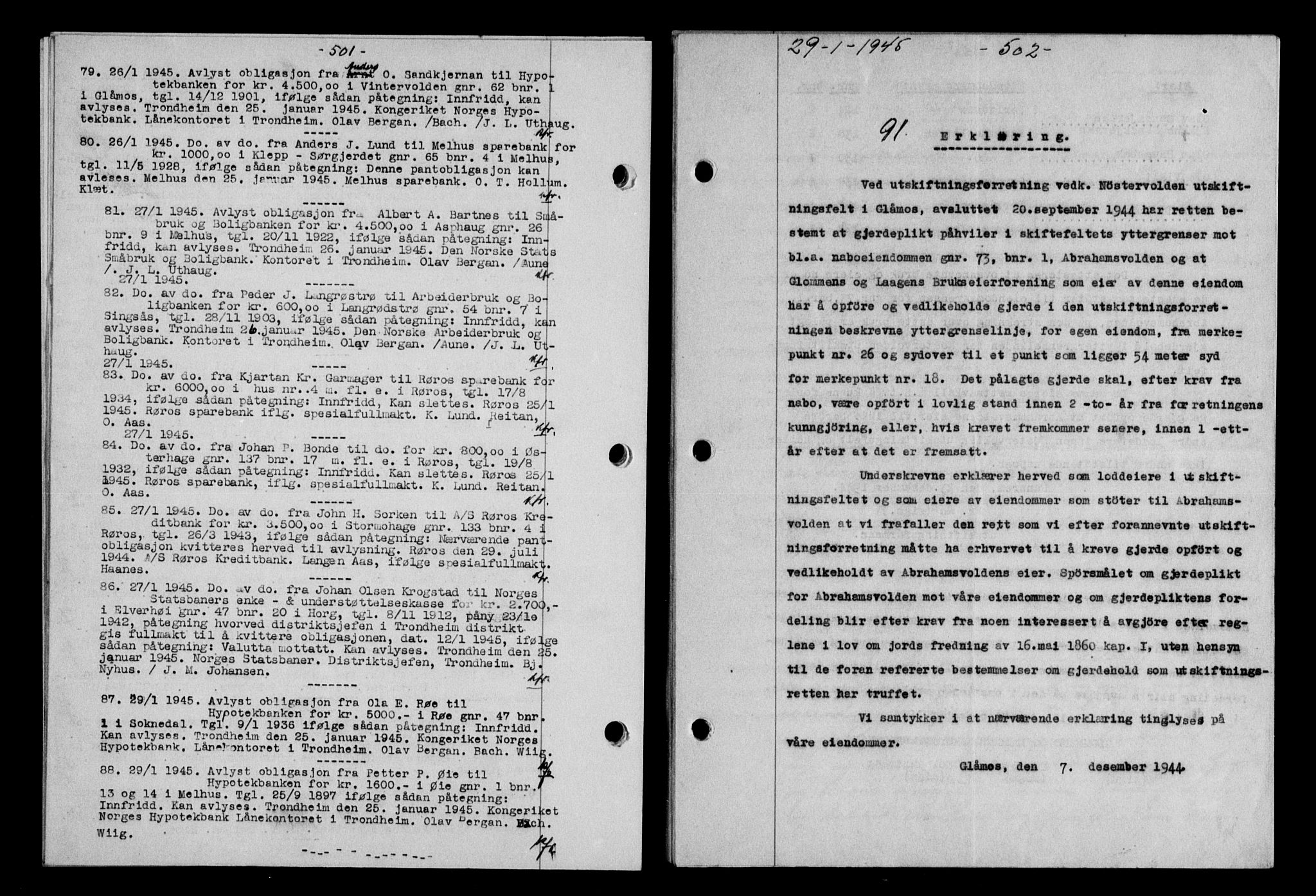 Gauldal sorenskriveri, SAT/A-0014/1/2/2C/L0058: Mortgage book no. 63, 1944-1945, Diary no: : 91/1945