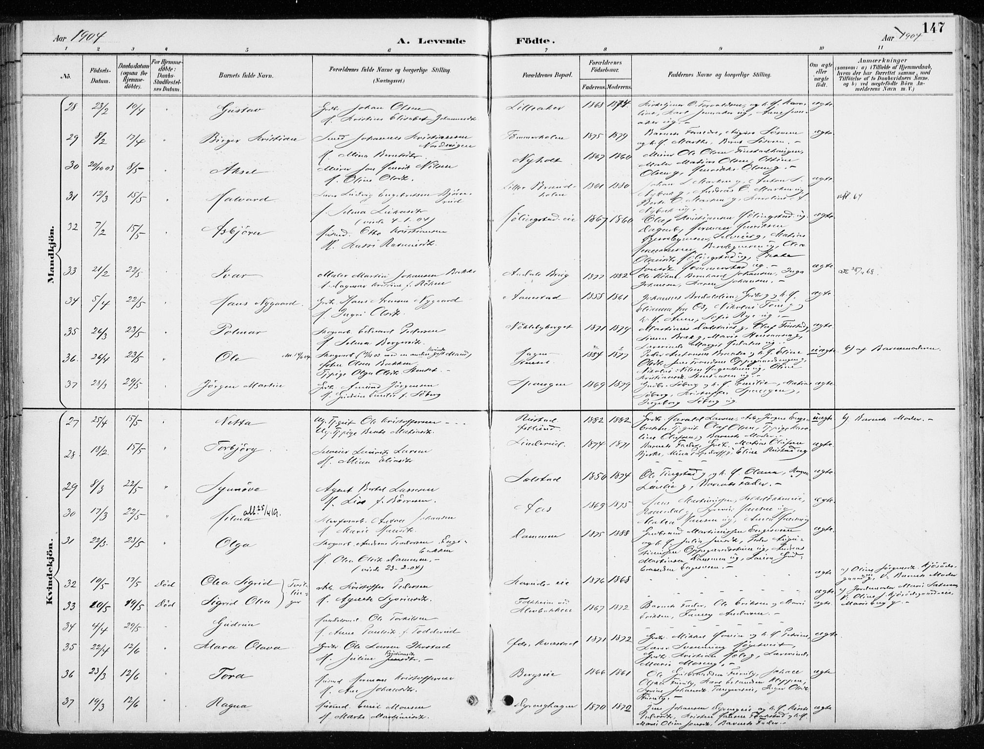 Løten prestekontor, AV/SAH-PREST-022/K/Ka/L0010: Parish register (official) no. 10, 1892-1907, p. 147