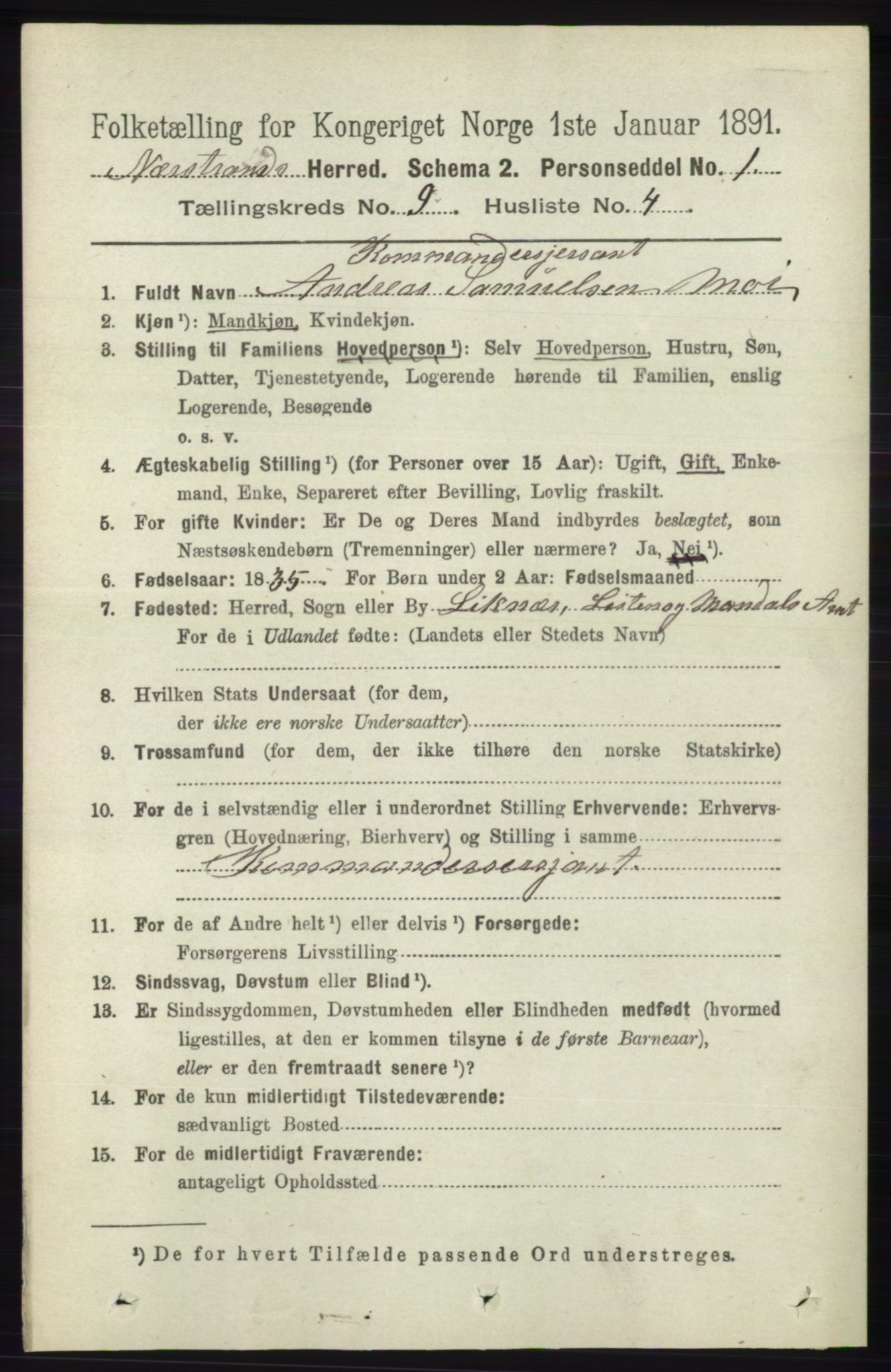 RA, 1891 census for 1139 Nedstrand, 1891, p. 1672