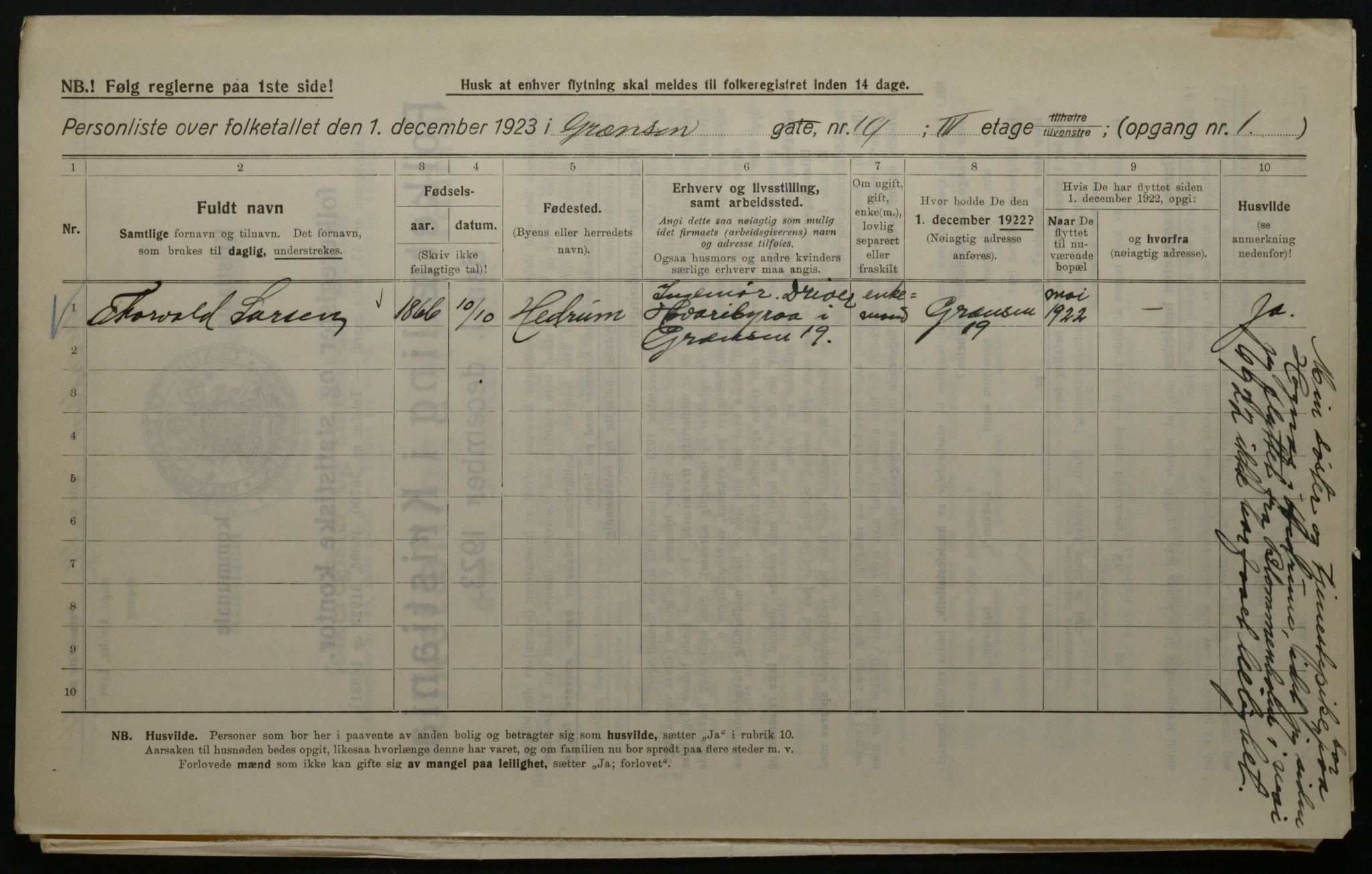 OBA, Municipal Census 1923 for Kristiania, 1923, p. 33777