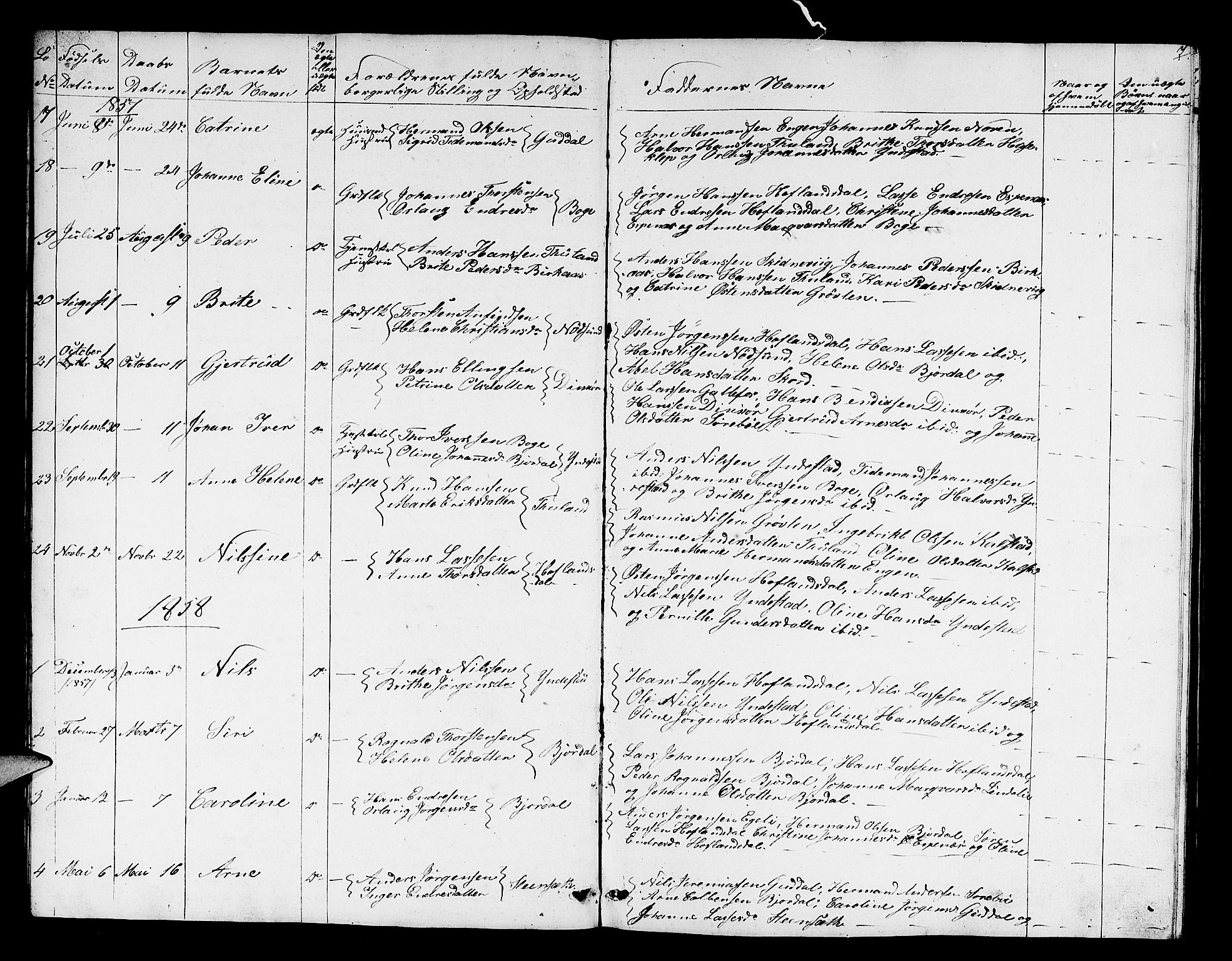 Fjaler sokneprestembete, AV/SAB-A-79801/H/Hab/Habd/L0001: Parish register (copy) no. D 1, 1854-1891, p. 7