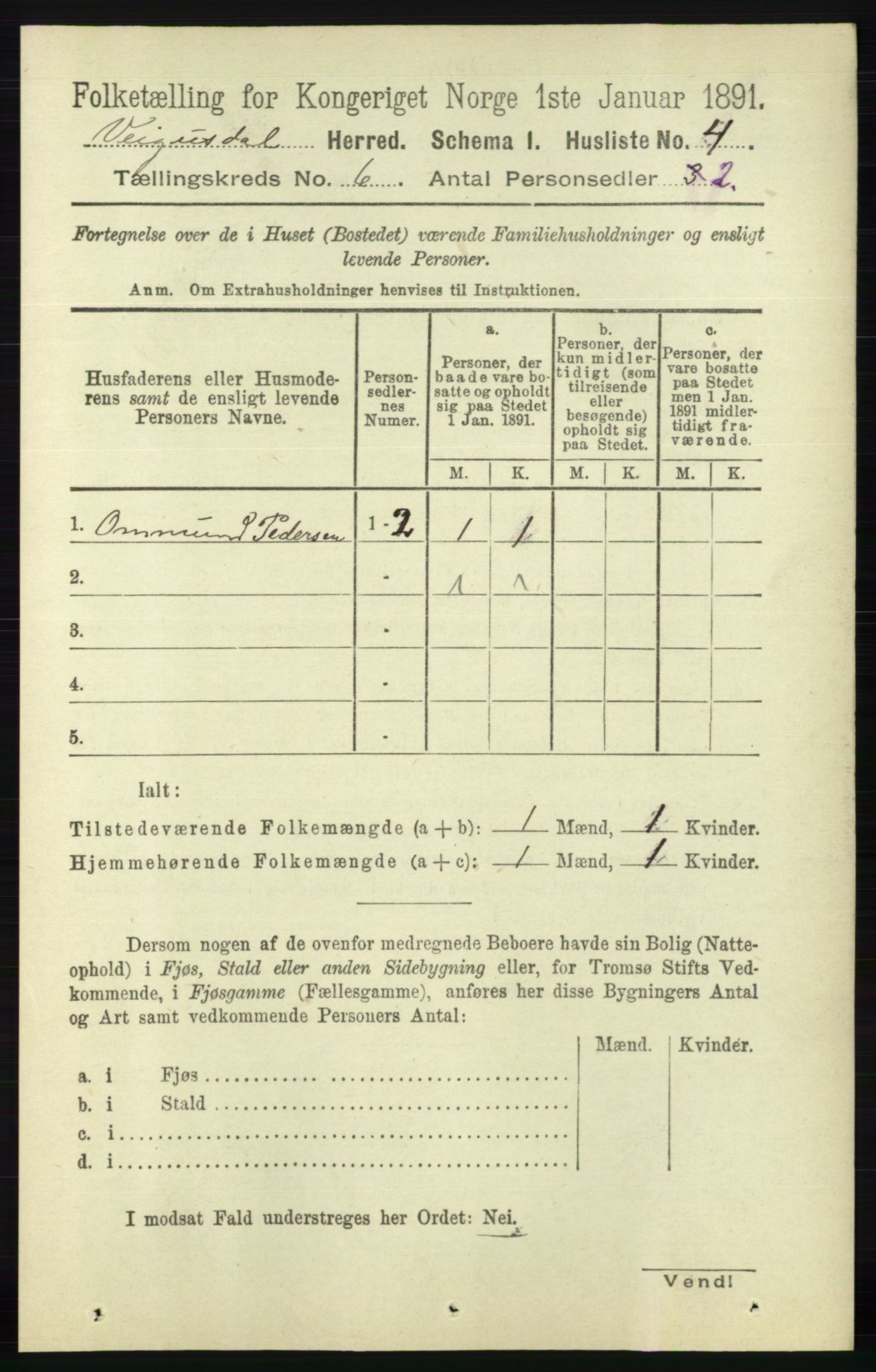 RA, 1891 census for 0934 Vegusdal, 1891, p. 1067