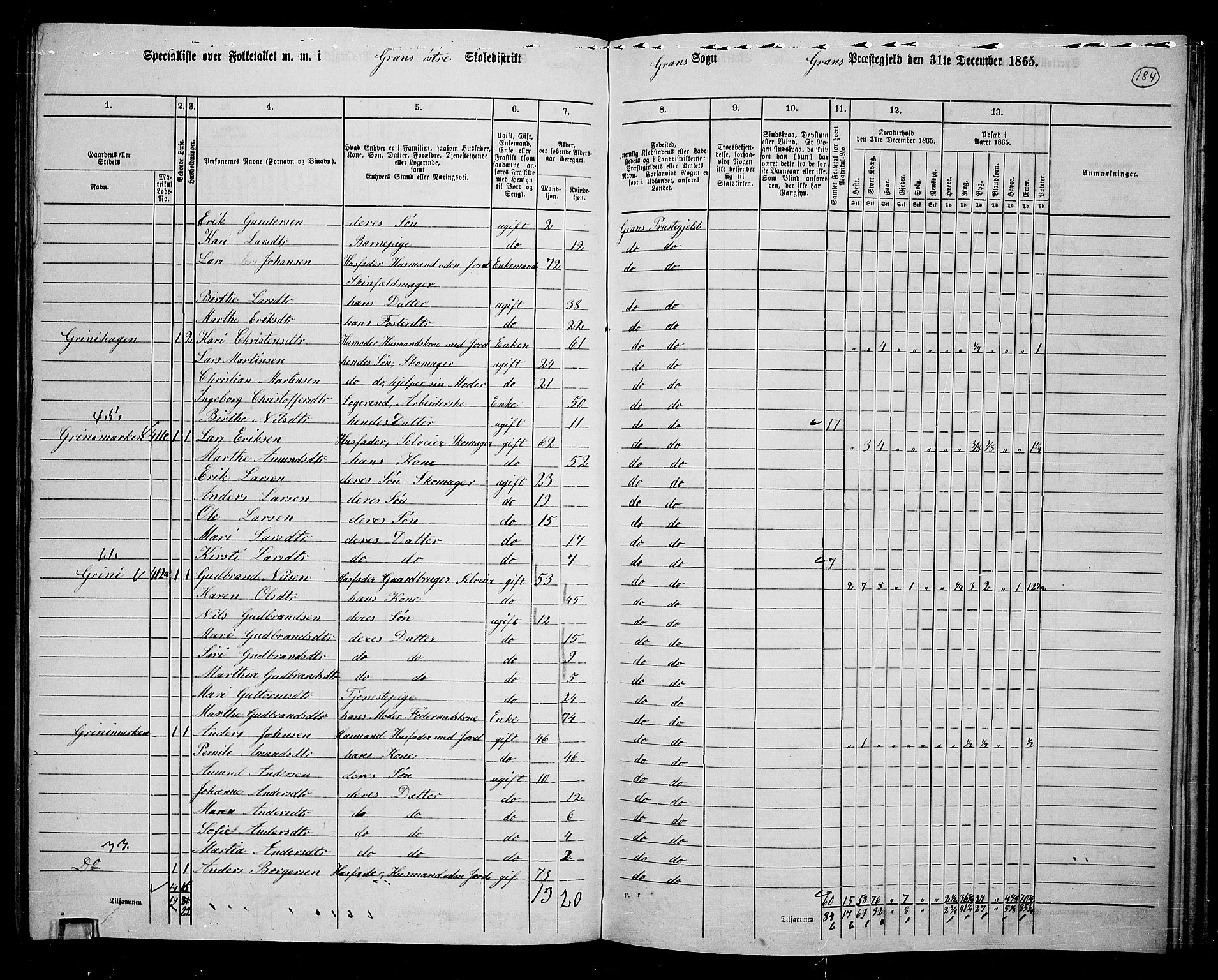 RA, 1865 census for Gran, 1865, p. 364